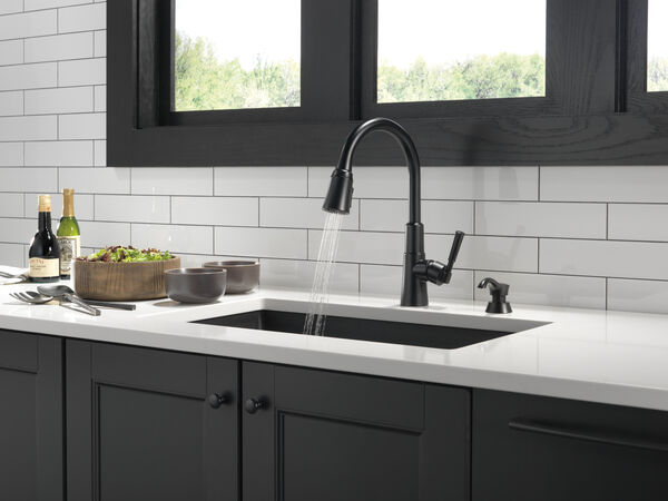 Single Handle Pull-Down Kitchen Faucet with Soap Dispenser and ShieldSpray®  Technology