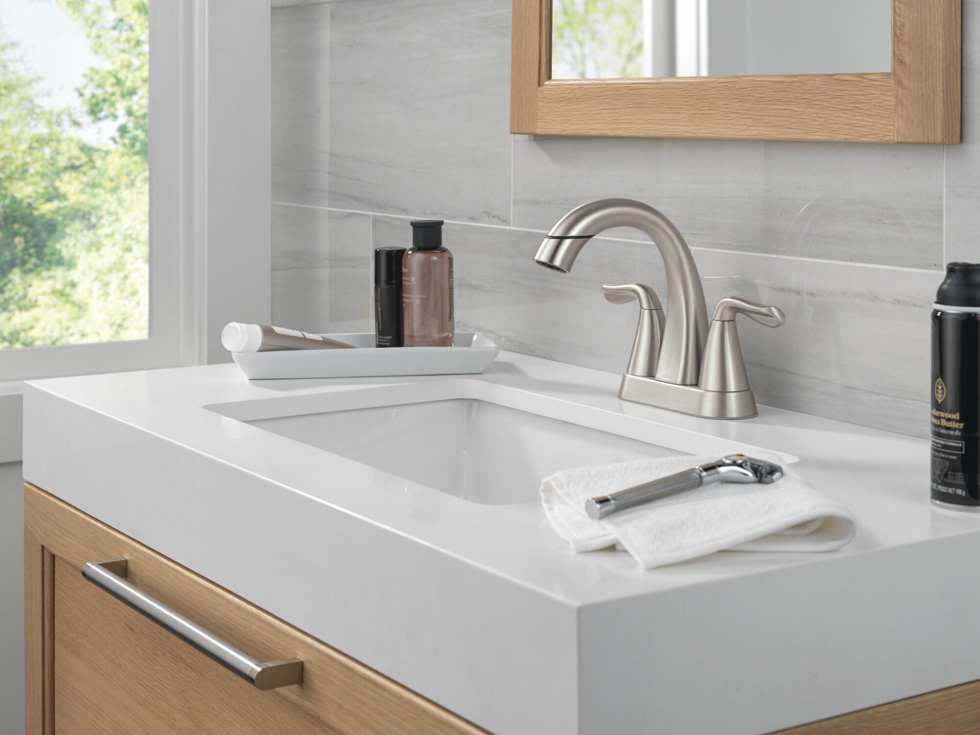 Two Handle Centerset Pull-Down Bathroom Faucet in Spotshield
