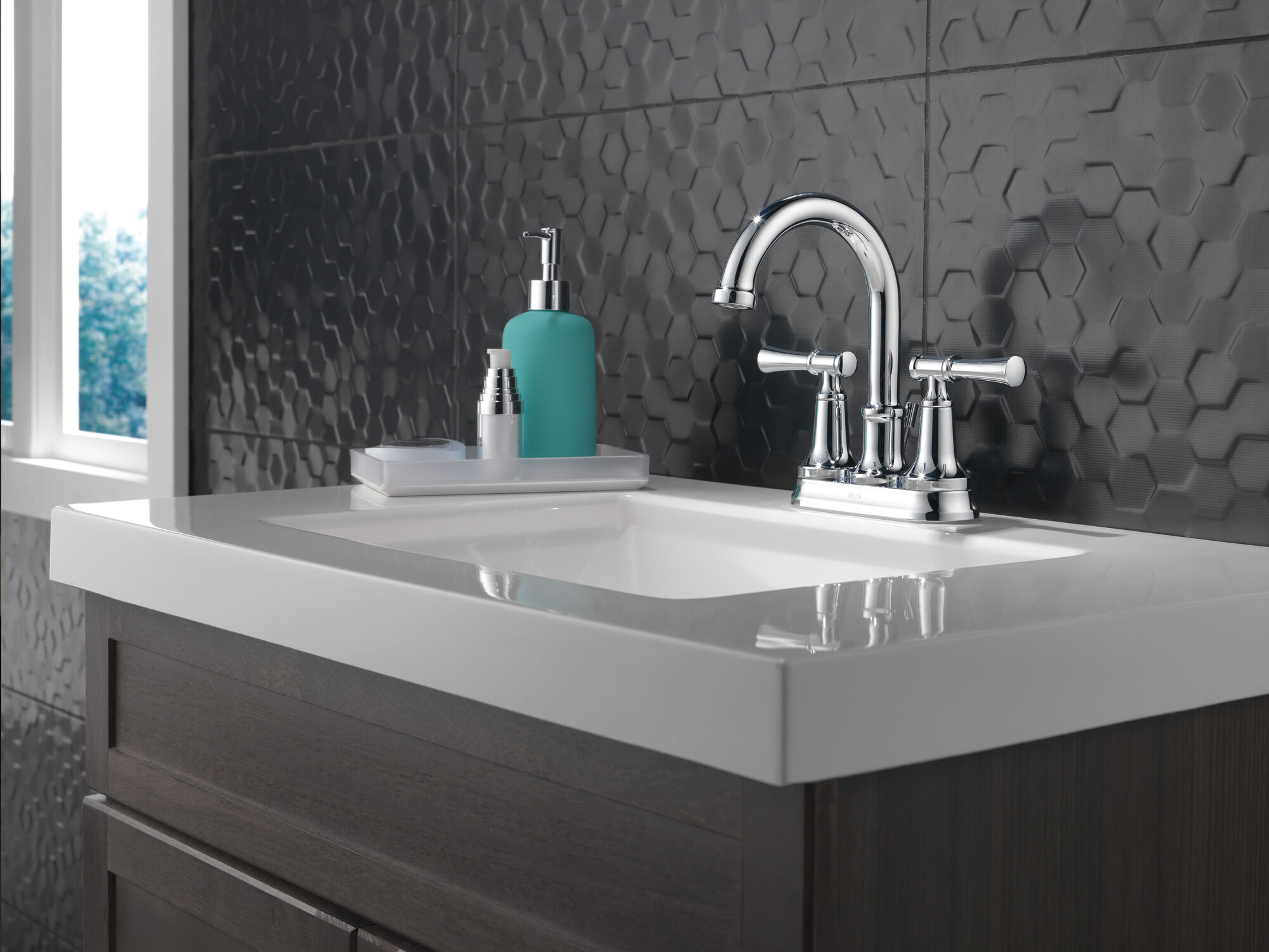 Two Handle Centerset Bathroom Faucet in Chrome 25747LF | Delta Faucet