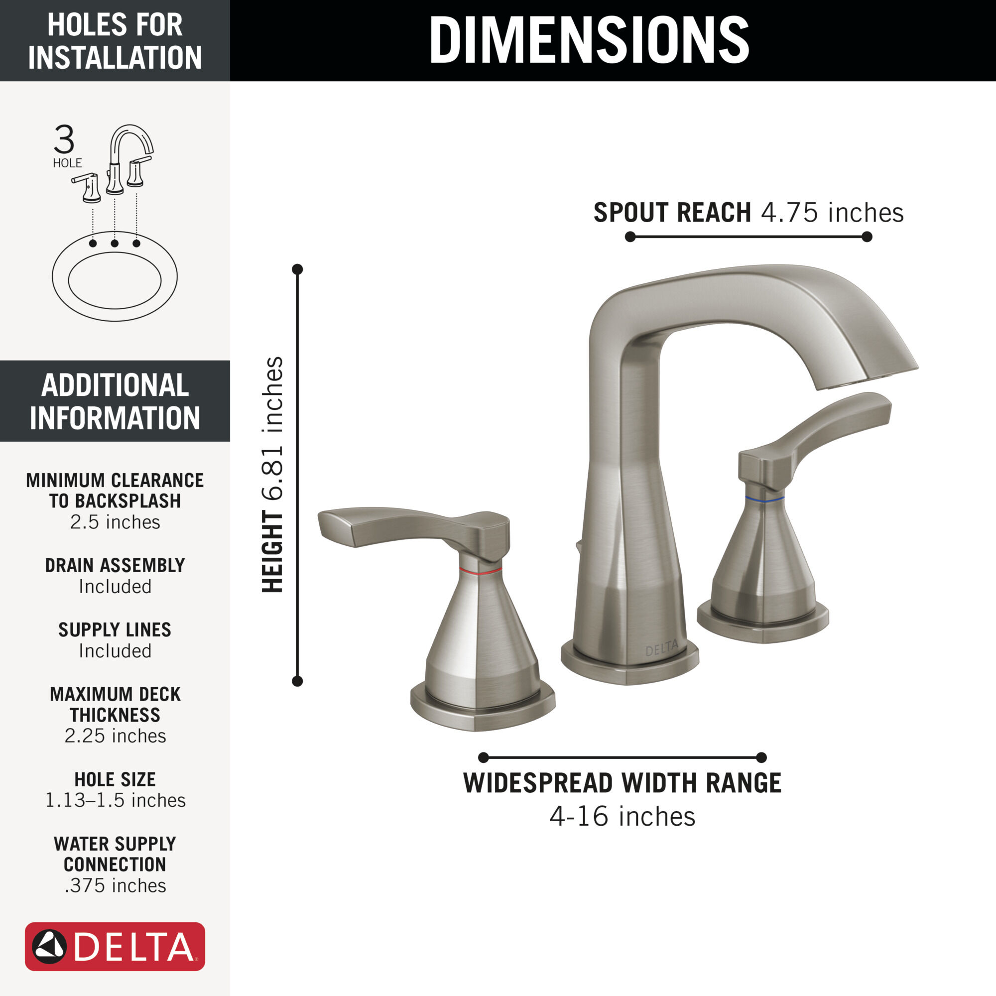 Two Handle Widespread Bathroom Faucet in Lumicoat® Stainless 35776