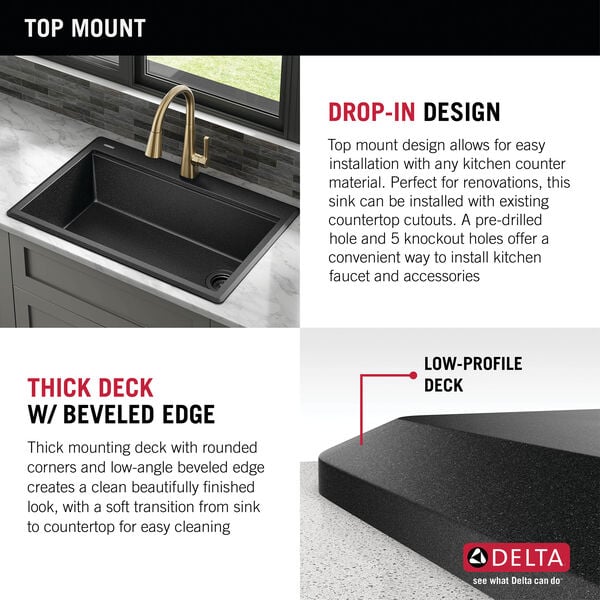 33” Granite Composite Workstation Kitchen Sink Drop-In Top ...