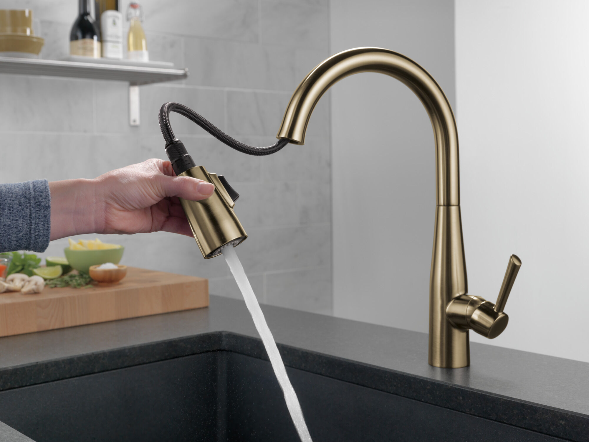 Single Handle Pull-Down Kitchen Faucet in Champagne Bronze 9113-CZ