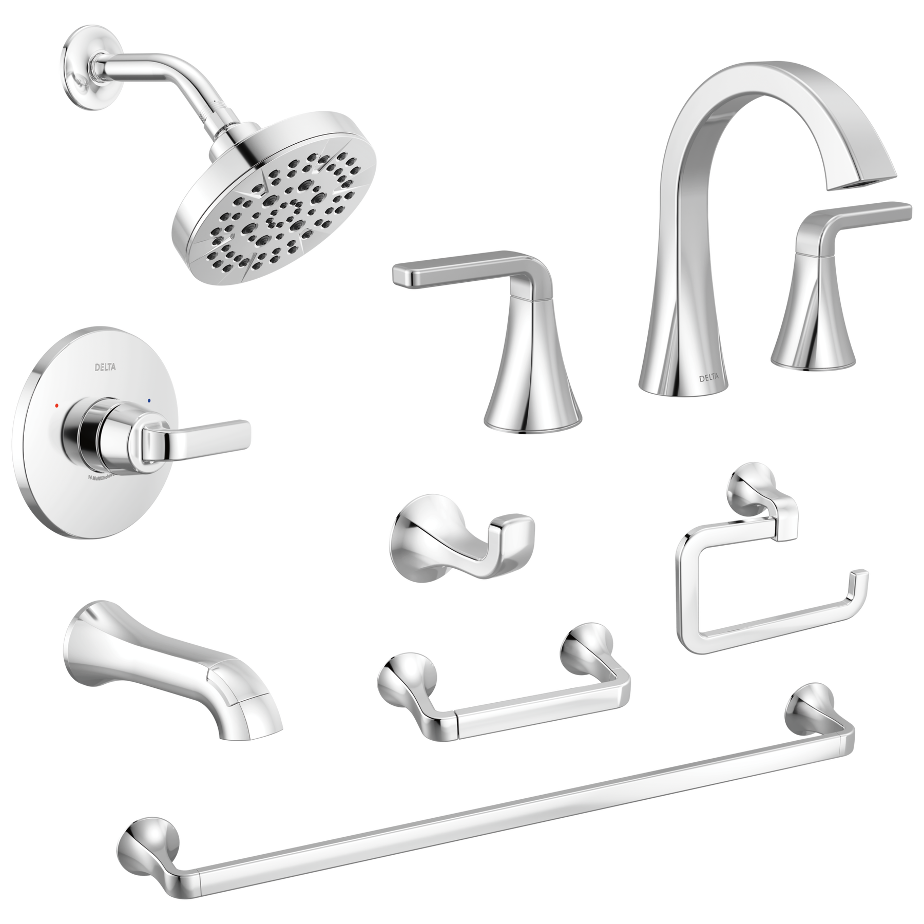 Widespread Lavatory Faucet with 14 Series Tub Shower Trim and Bathroom Accessories Bundle