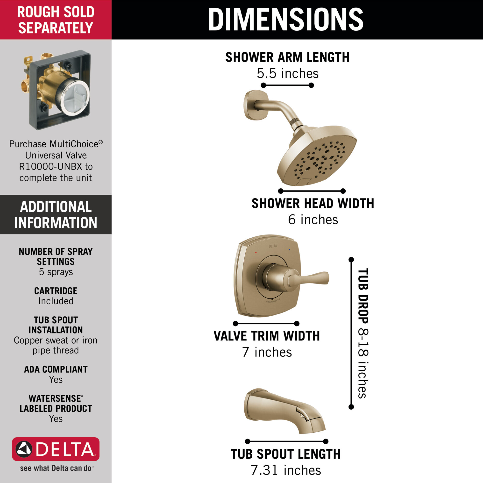 14 Series Tub and Shower in Champagne Bronze T14476-CZ | Delta Faucet