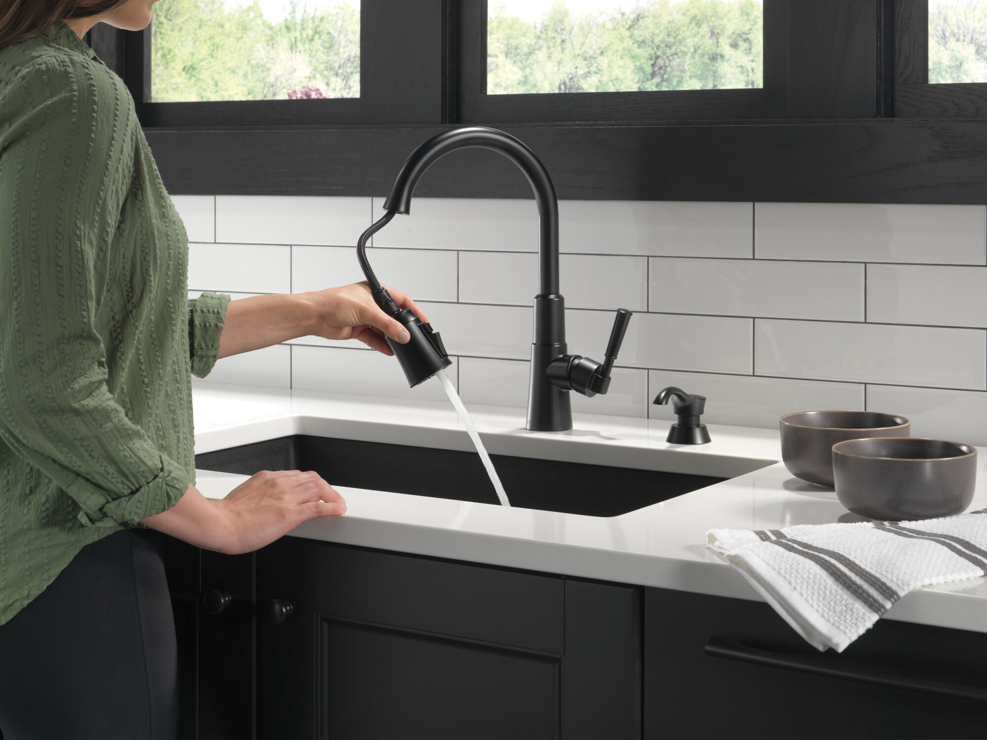 Single Handle Pull-Down Kitchen Faucet with Soap Dispenser and