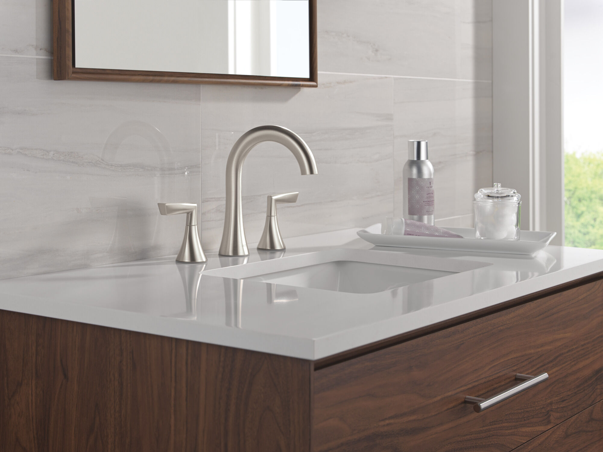 Two Handle Widespread Bathroom Faucet in Spotshield Brushed Nickel