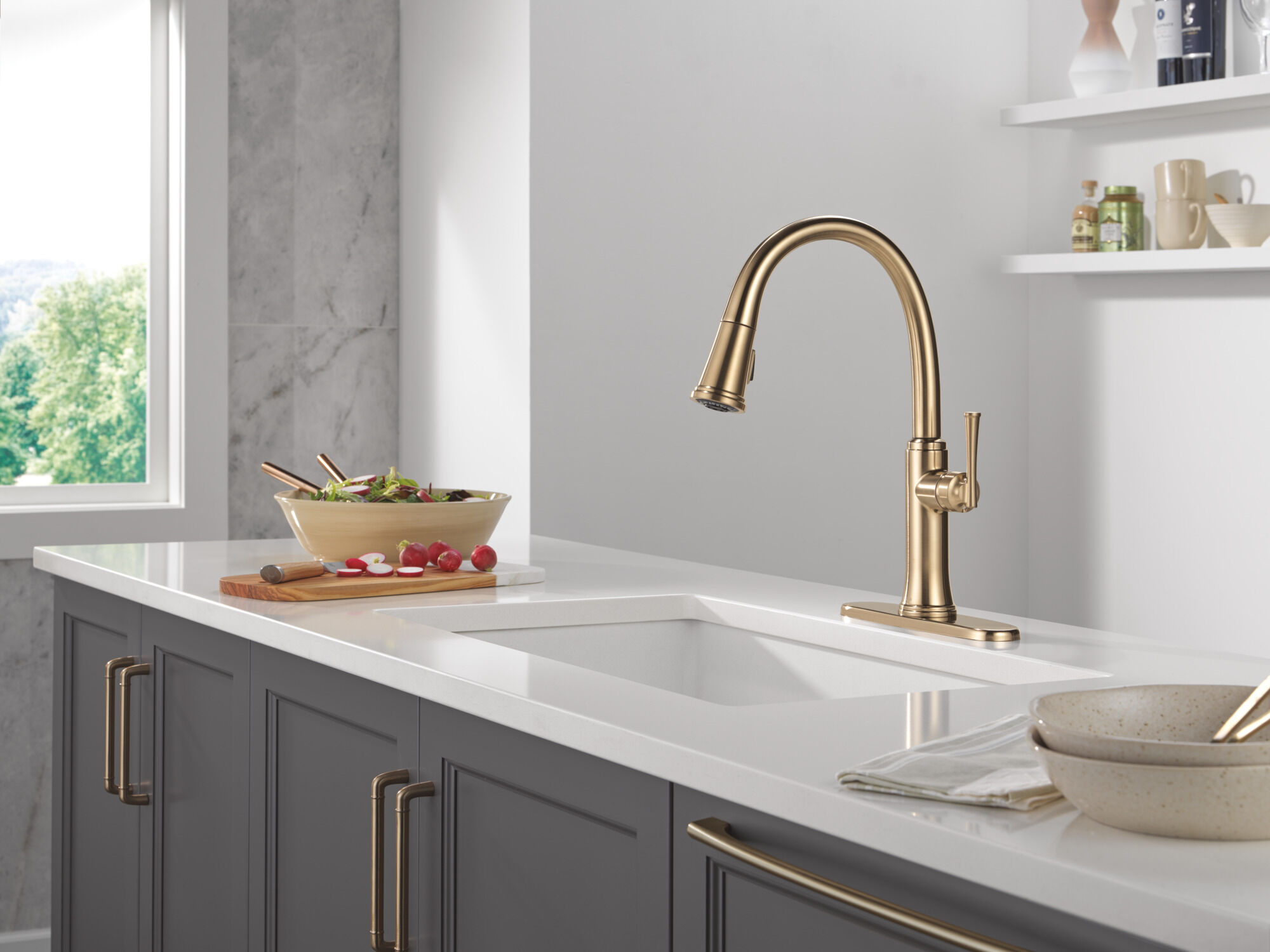 Single Handle Pull-Down Kitchen Faucet in Champagne Bronze 19842
