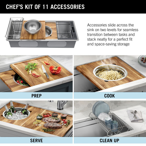 DELTA 95A932-25S-SS Lorelai Workstation Kitchen Sink Drop-in Top Mount Stainless Steel Single Bowl with WorkFlow Ledge and Chef’s Kit of Accessorie - 3