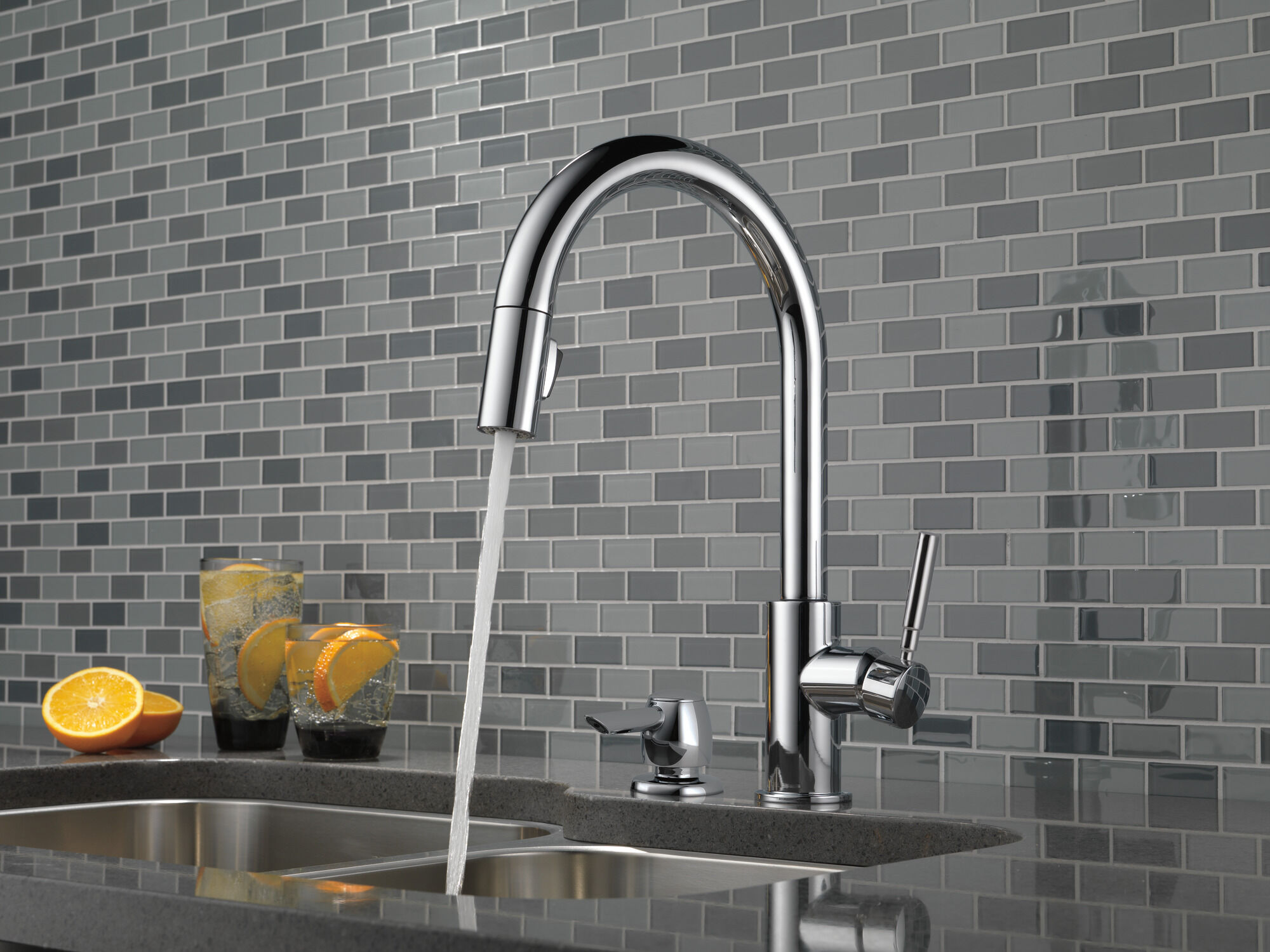Single Handle Pull-Down Kitchen Faucet with Soap Dispenser in