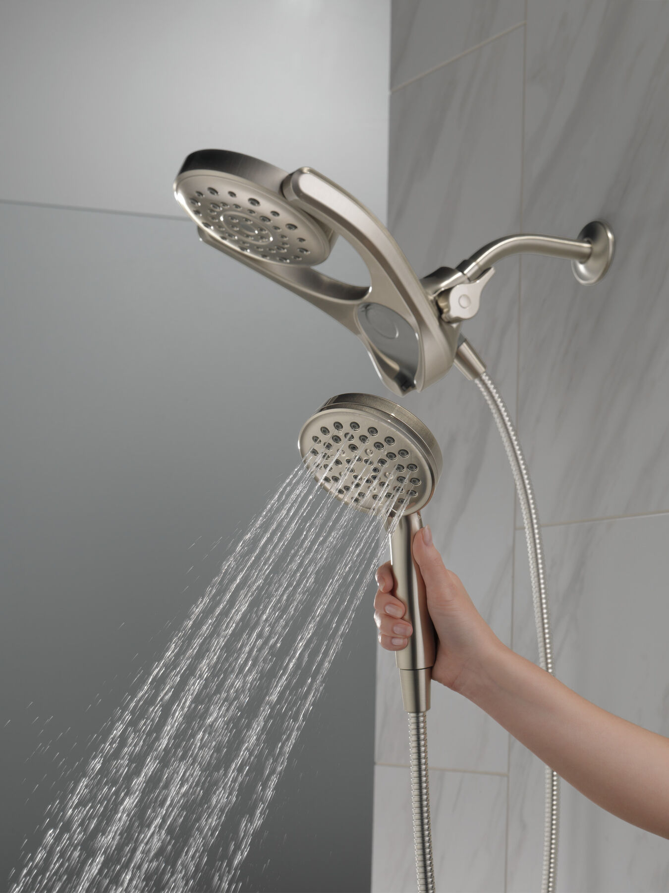 HydroRain® 4Setting TwoinOne Shower Head in Spotshield Brushed