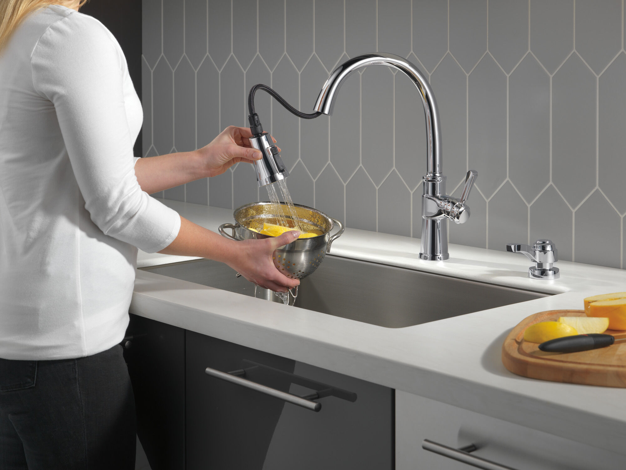 Single Handle Pull-Down Kitchen Faucet with Soap Dispenser and