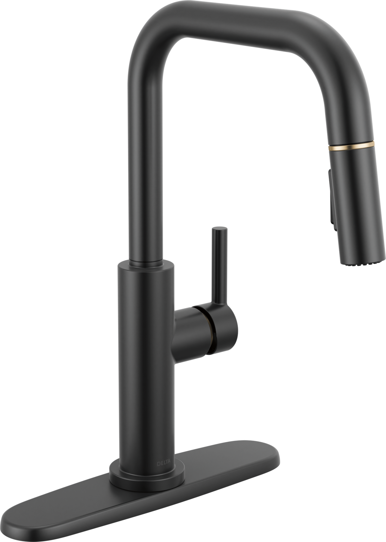 Single Handle Pull-Down Kitchen Faucet in Matte Black / Champagne