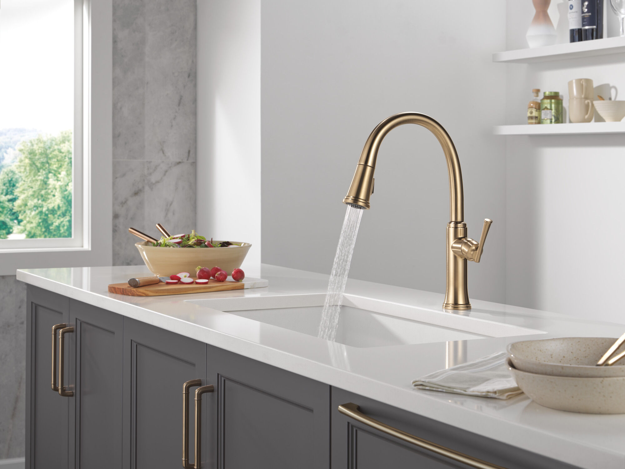Single Handle Pull-Down Kitchen Faucet in Champagne Bronze 19842