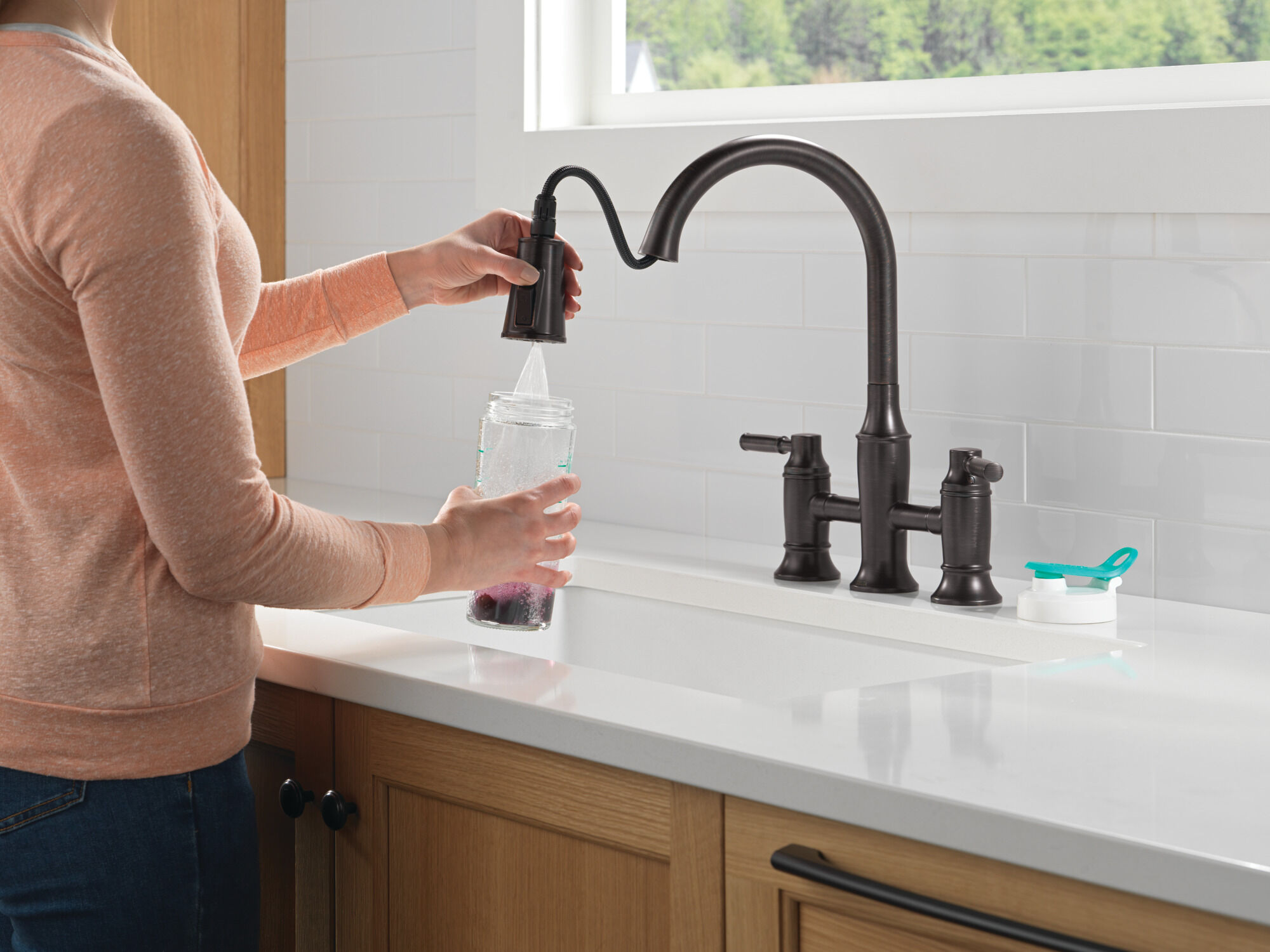 Two Handle Pull-Down Bridge Kitchen Faucet in Venetian Bronze