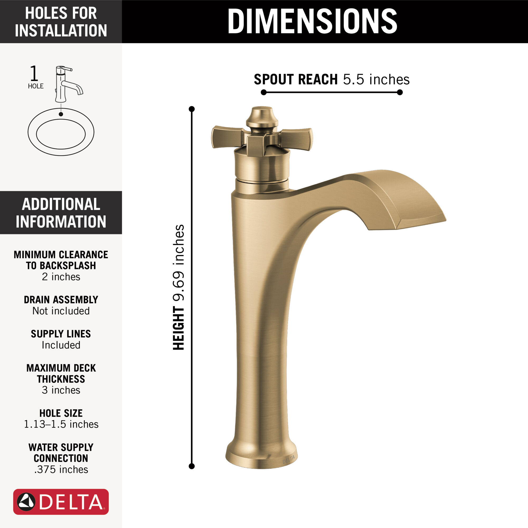 Single Handle Mid-Height Vessel Bathroom Faucet in Champagne