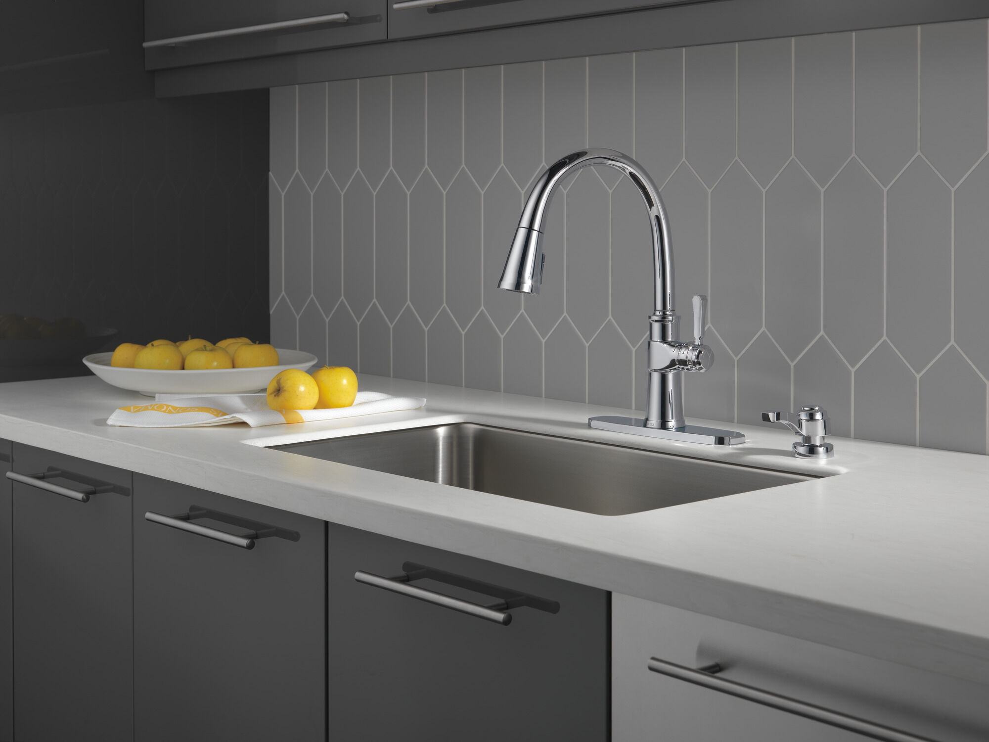 Single Handle Pull-Down Kitchen Faucet with Soap Dispenser and