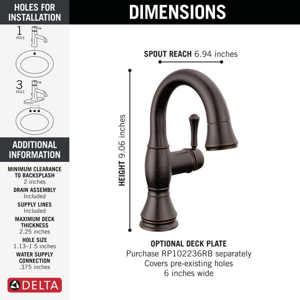 Single Handle Pull Down Bathroom Faucet in Bronze 597RBPDDST Delta Faucet