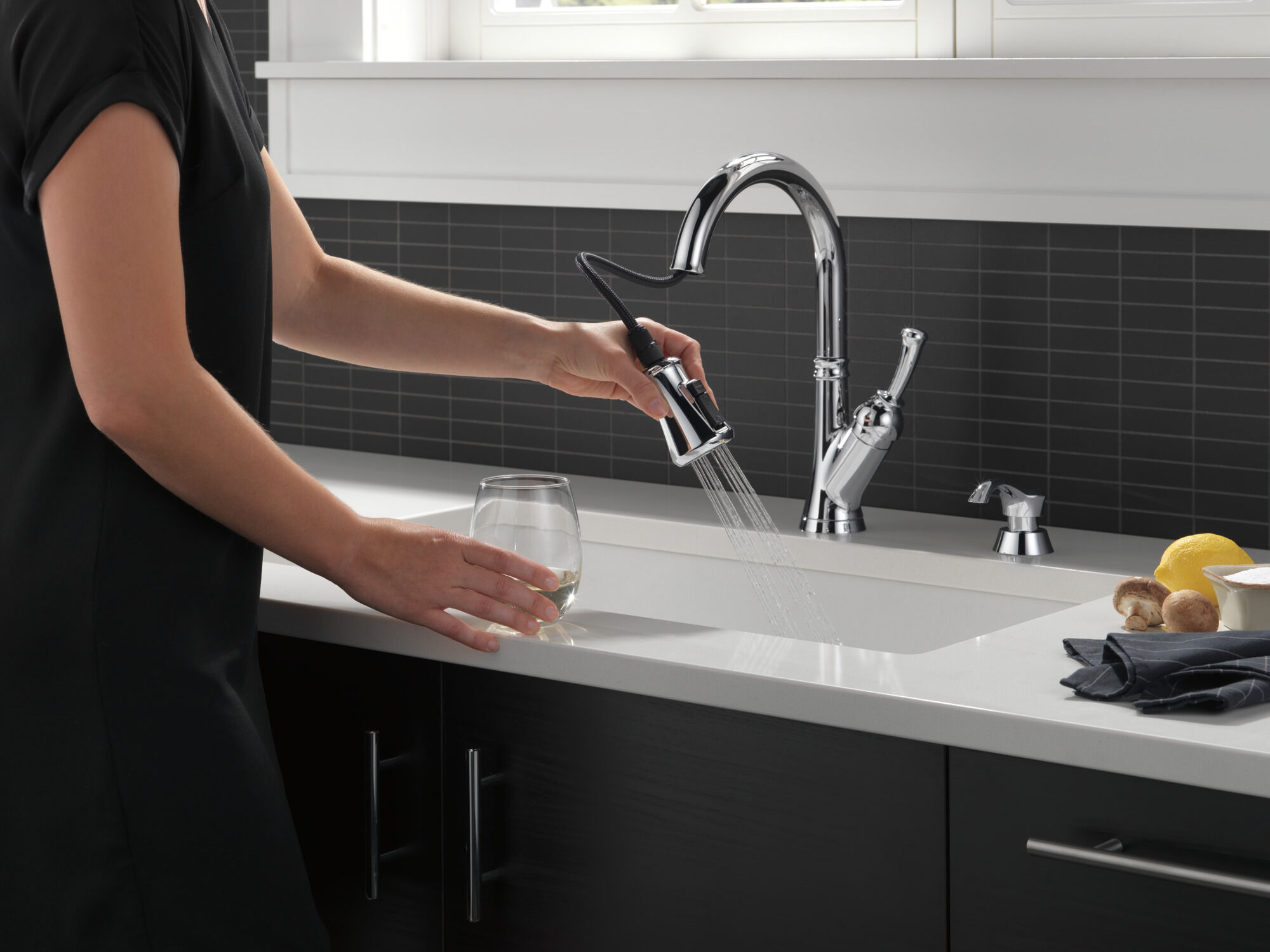 Single Handle Pull-Down Kitchen Faucet with Soap Dispenser and