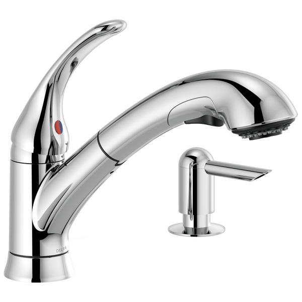 Single Handle Pull-Out Kitchen Faucet with Soap Dispenser