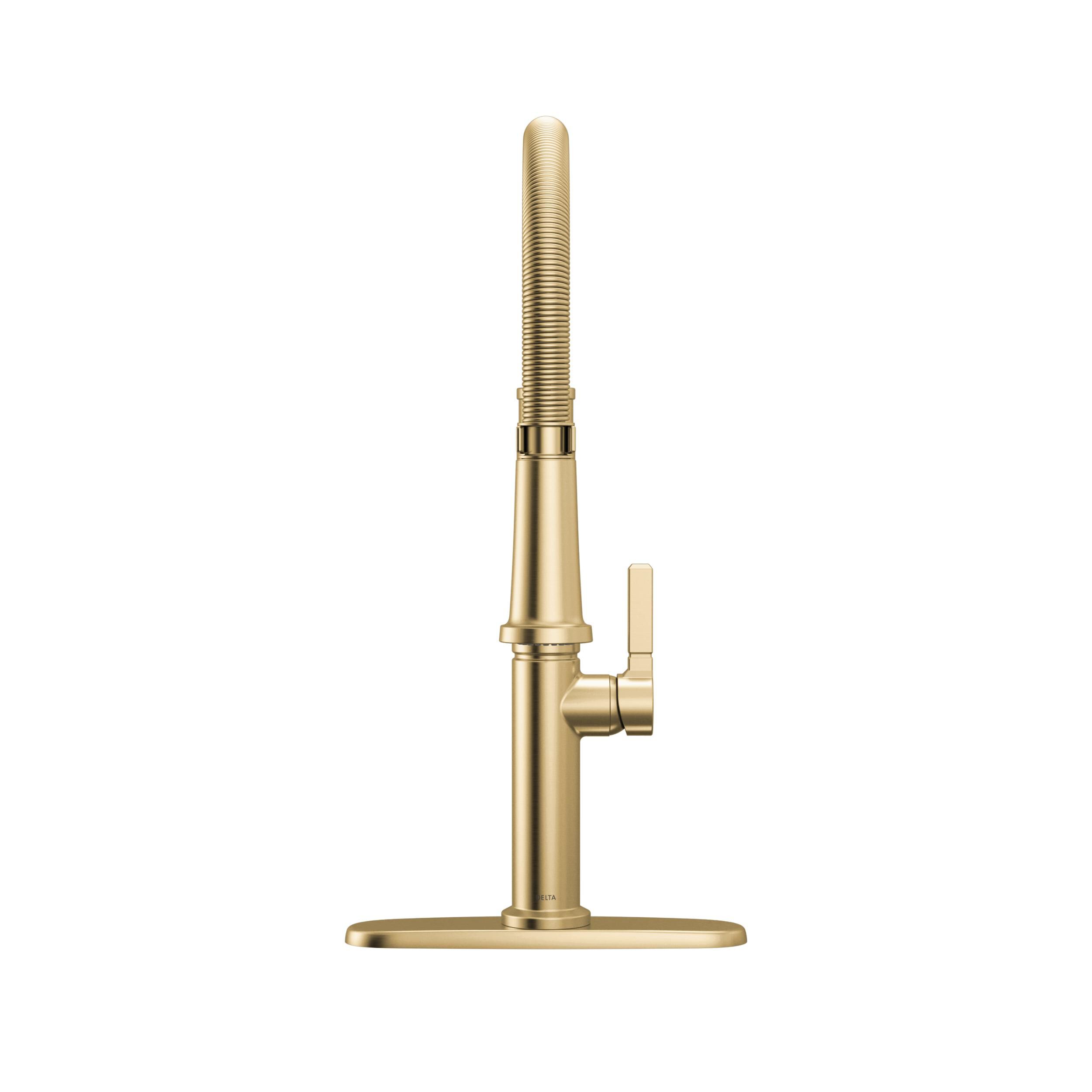 Single Handle Pull-Down Spring Kitchen Faucet in Champagne Bronze