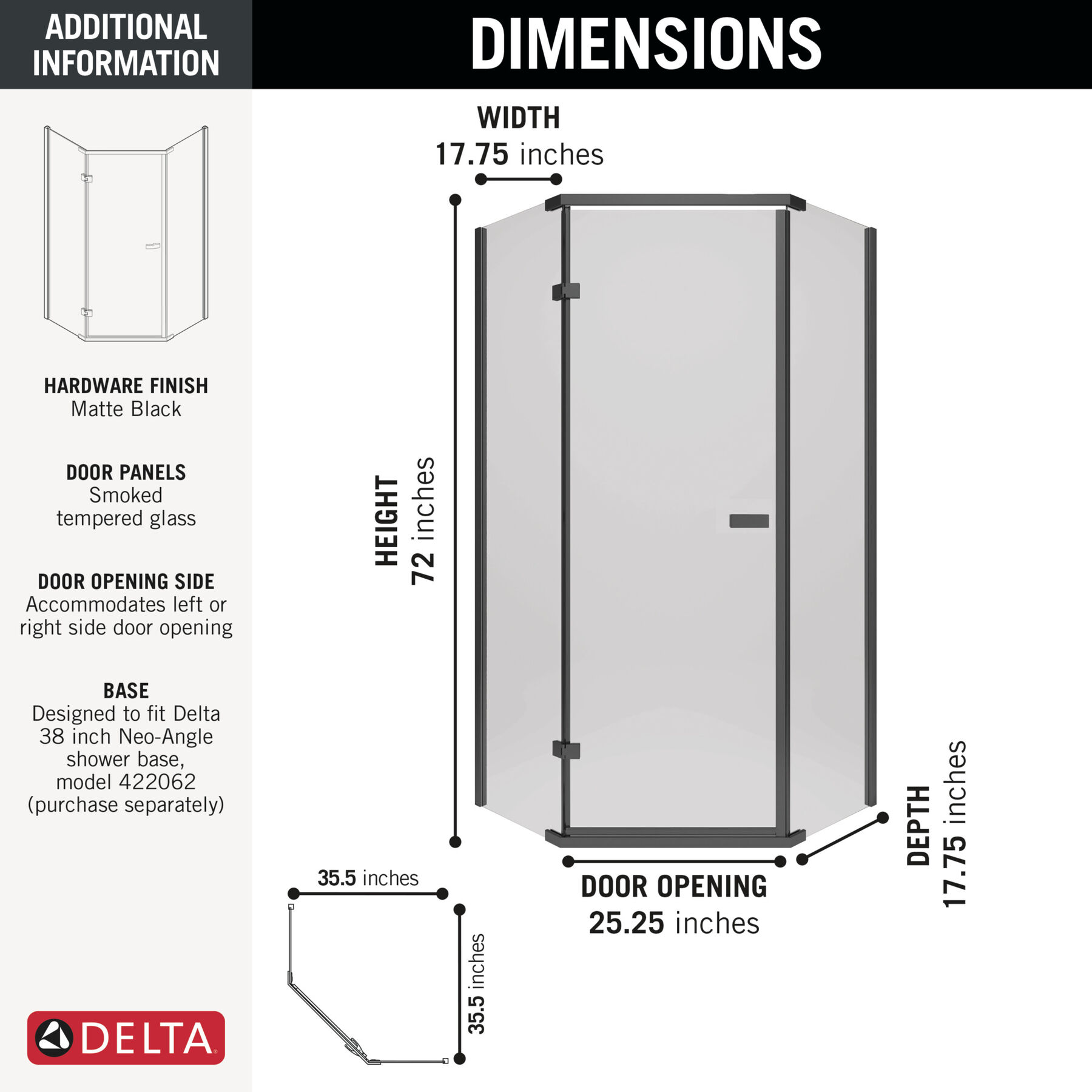 38" Frameless Neo Angle Shower Enclosure, image 1