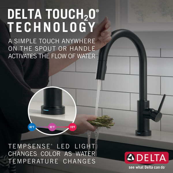 Voiceiq Single Handle Pull Down Kitchen Faucet With Touch2o Technology In Matte Black 9159tv Bl Dst Delta Faucet