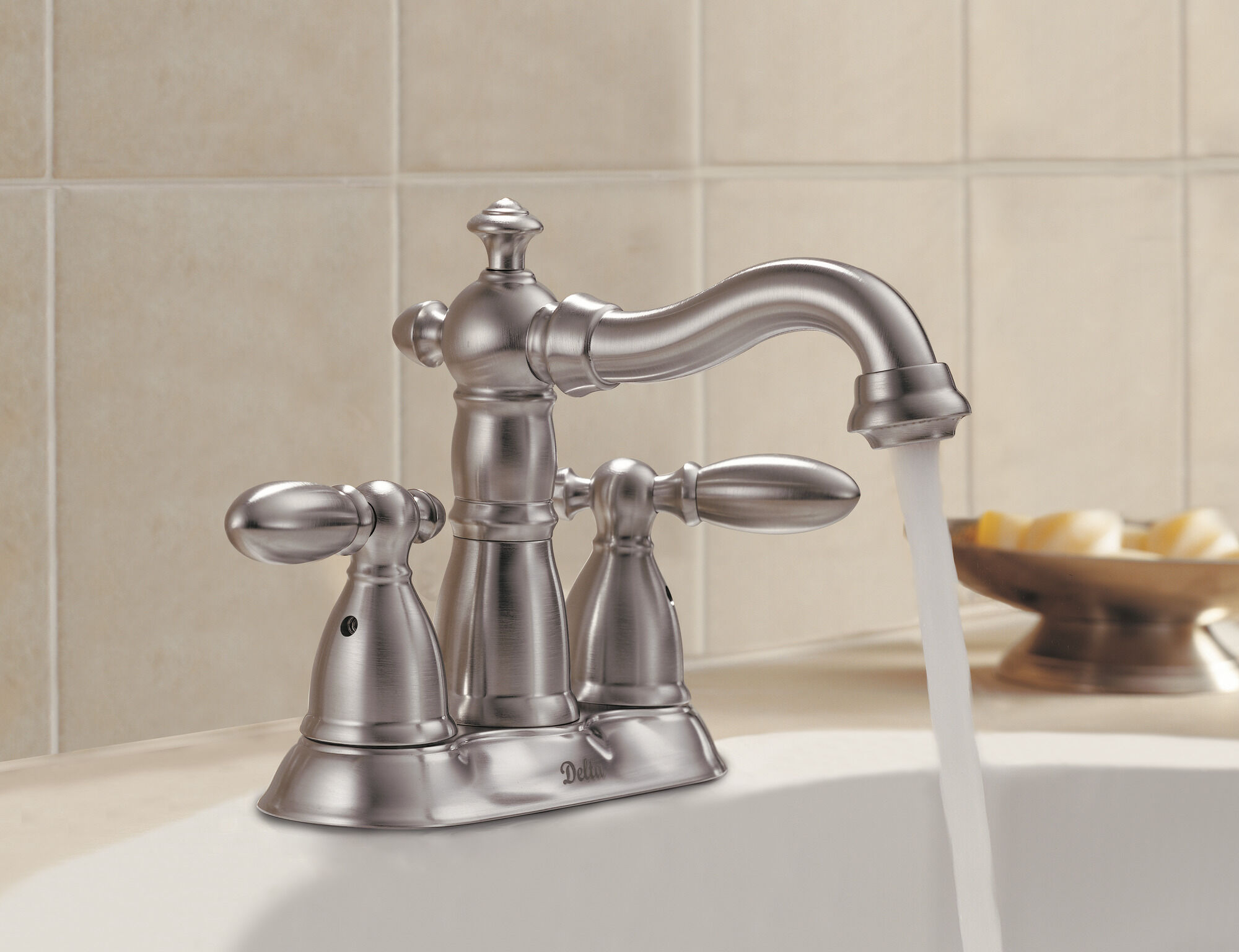 Two Handle Centerset Bathroom Faucet in Stainless 2555-SSMPU-DST
