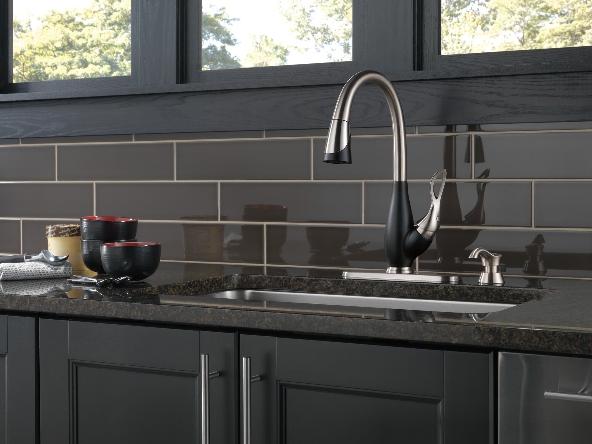 Single Handle Pull-Down Kitchen Faucet with Soap Dispenser in