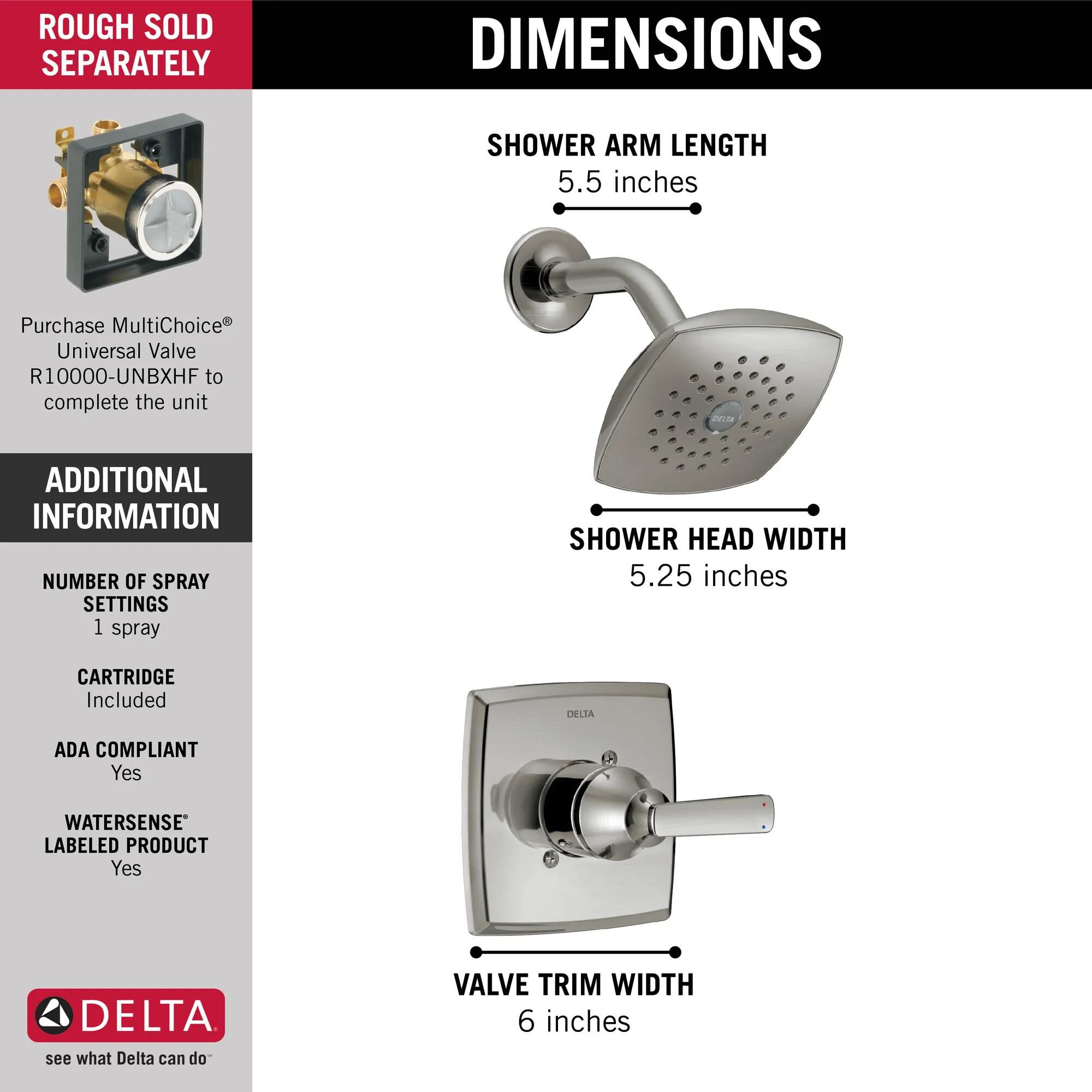 Shower Trim 14S (Recertified) in Stainless T14264-SS-R | Delta Faucet