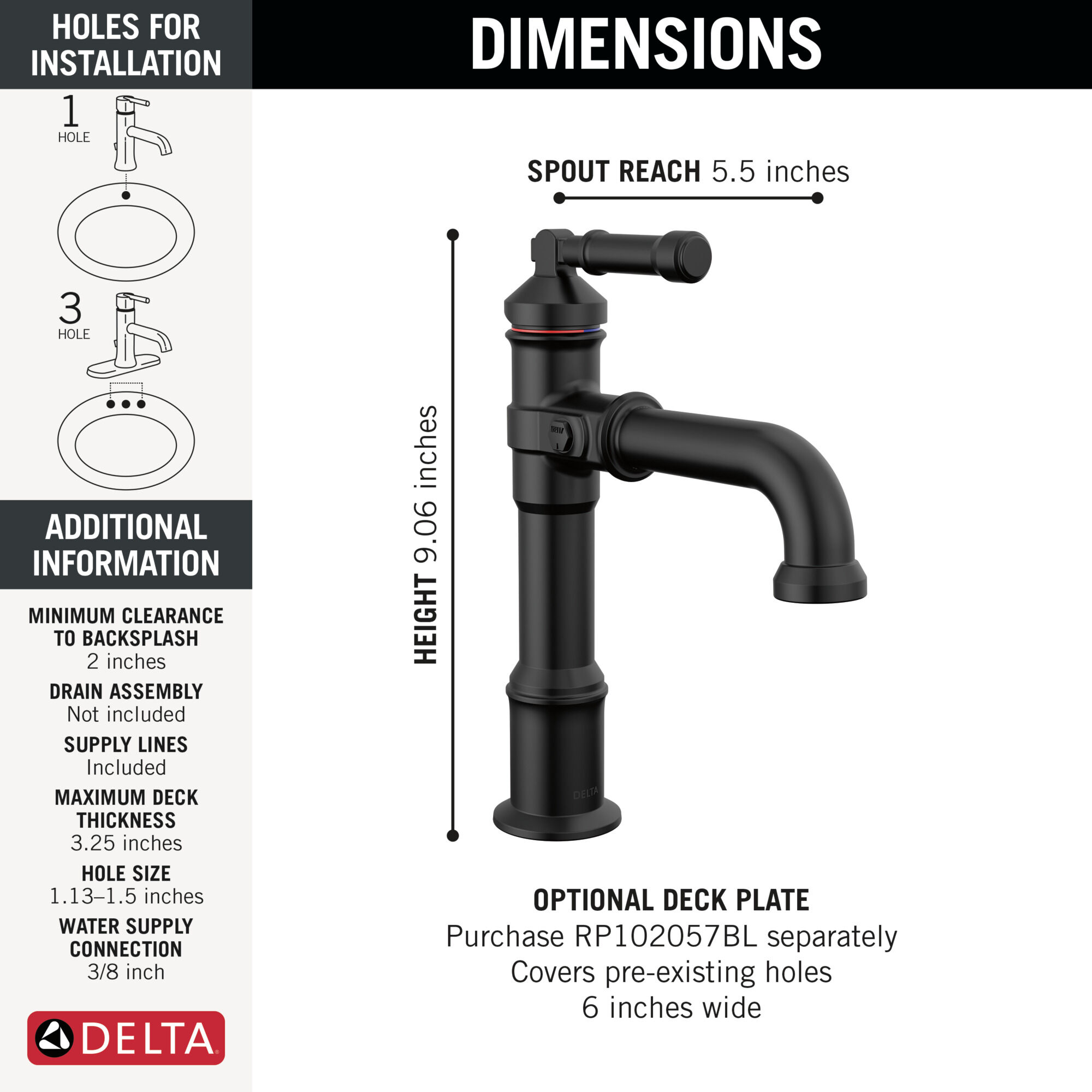 Single Handle Bathroom Faucet in Matte Black 684-BL-DST | Delta Faucet