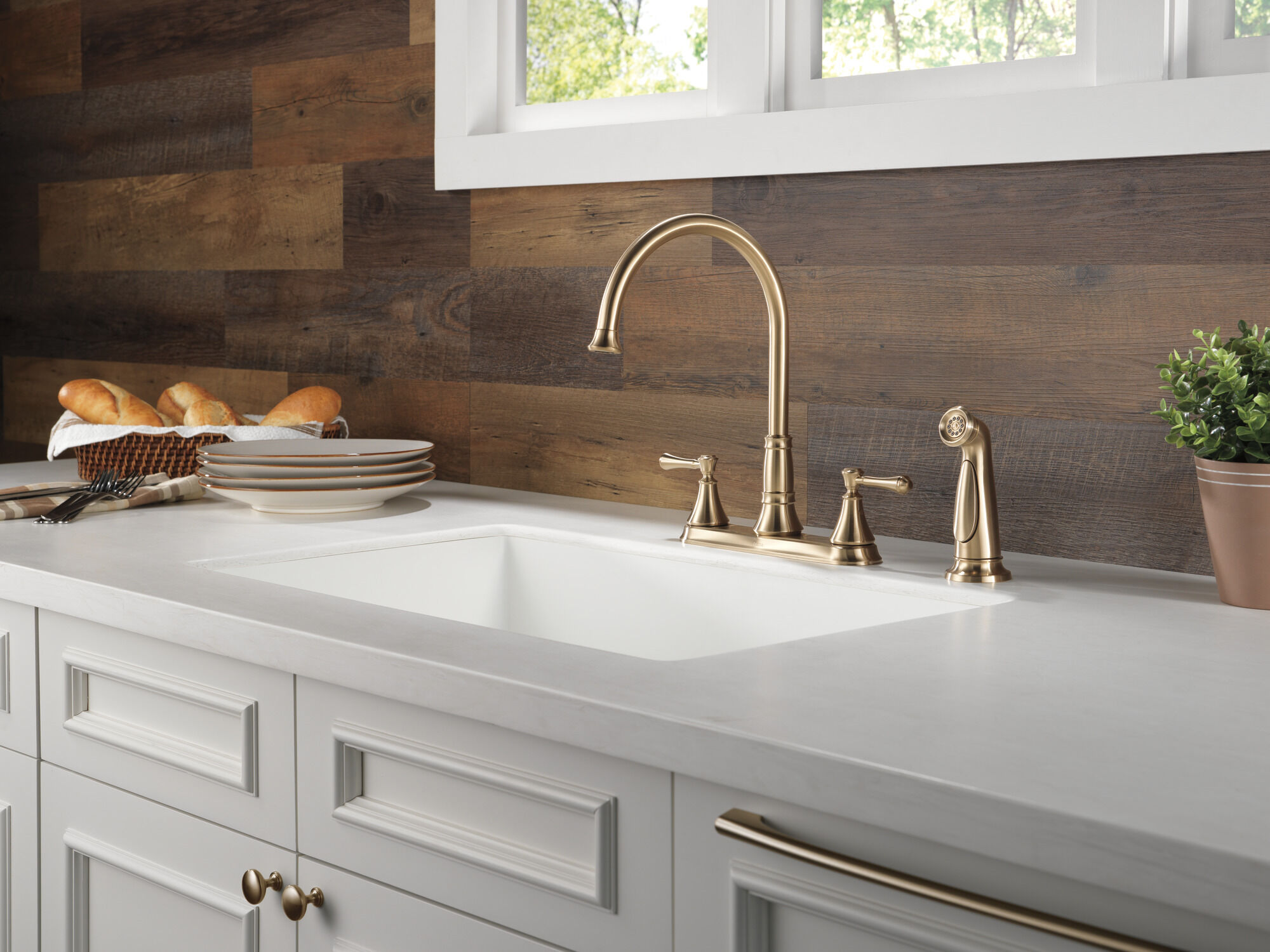 Two Handle Kitchen Faucet with Spray in Champagne Bronze 2497LF-CZ