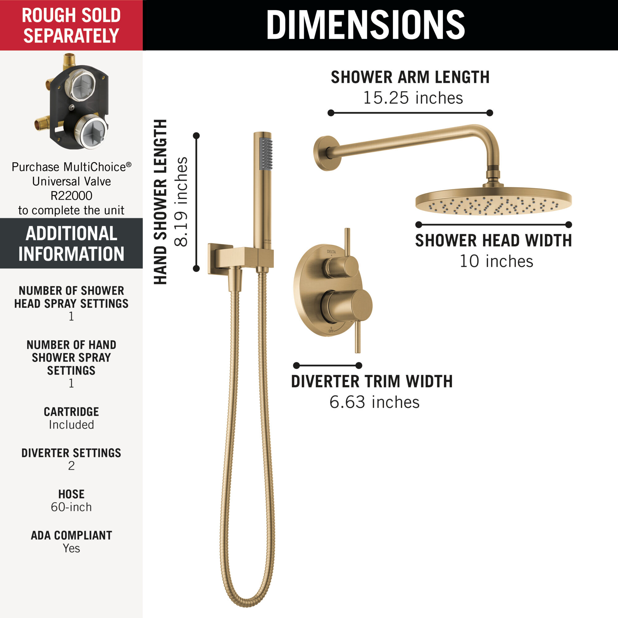 Monitor® 14 Series Shower with Raincan & Hand Shower in Champagne