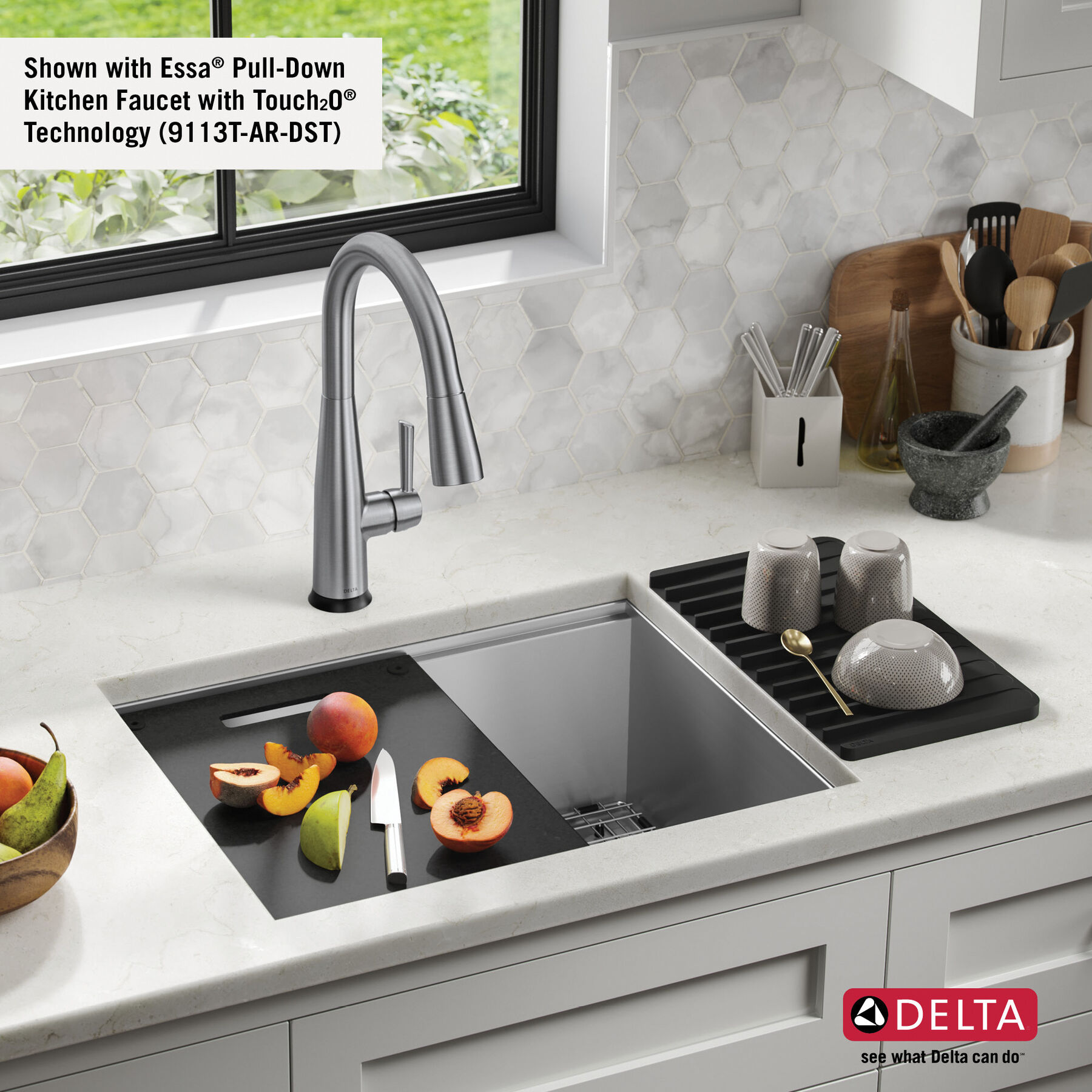 Delta - Rivet 32in Workstation Kitchen Sink Undermount 16 Gauge Stainless Steel Single Bowl with Workflow Ledge and Accessories