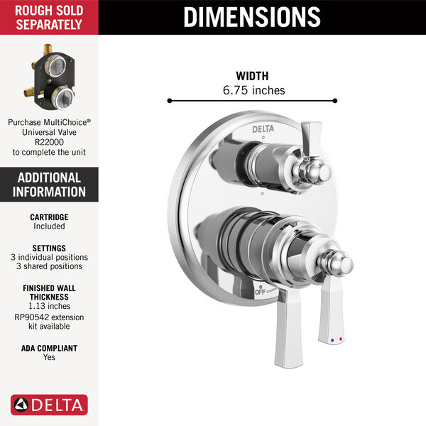 Traditional 2-Handle Monitor 17 Series Valve Trim with 6 Setting Diverter  in Chrome T27956 | Delta Faucet