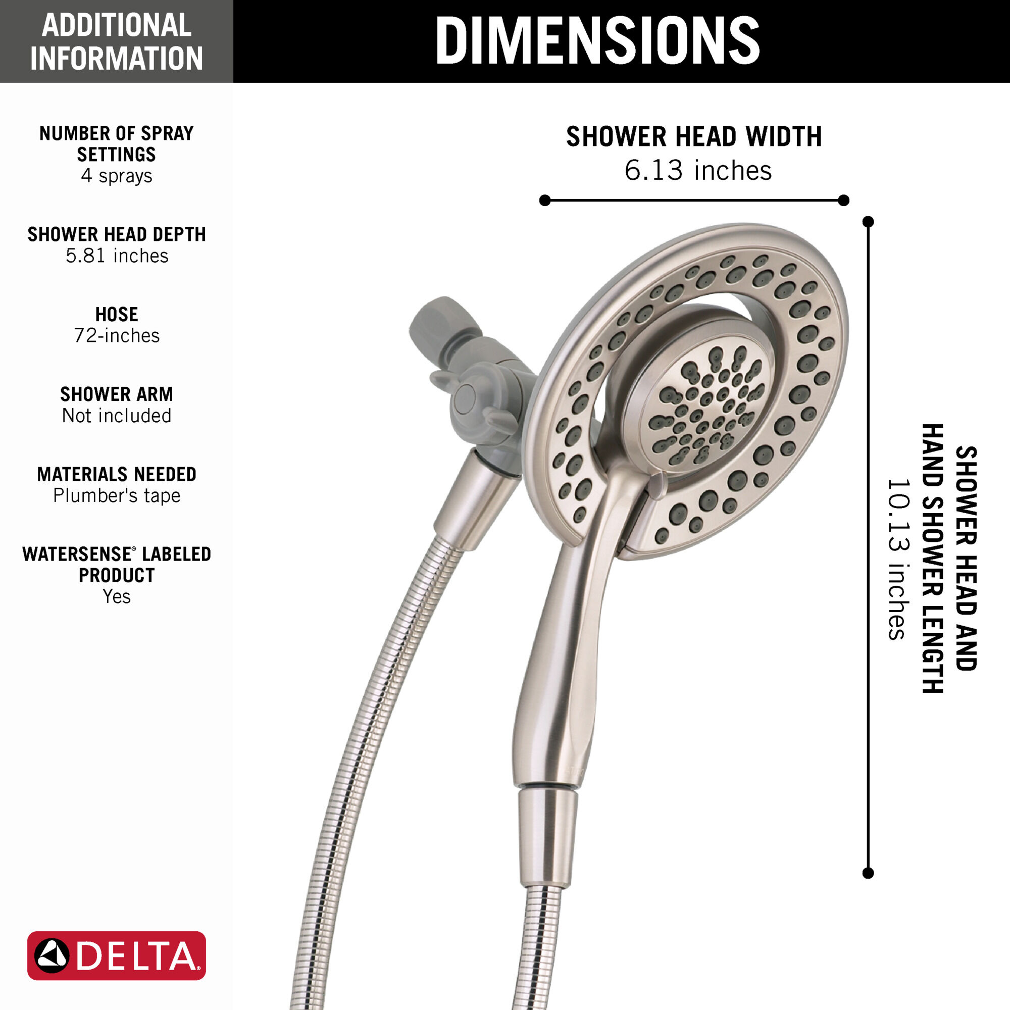Delta In2ition 4-Spray 2.0 GPM Chrome Combo Hand-Held Shower & Showerhead 