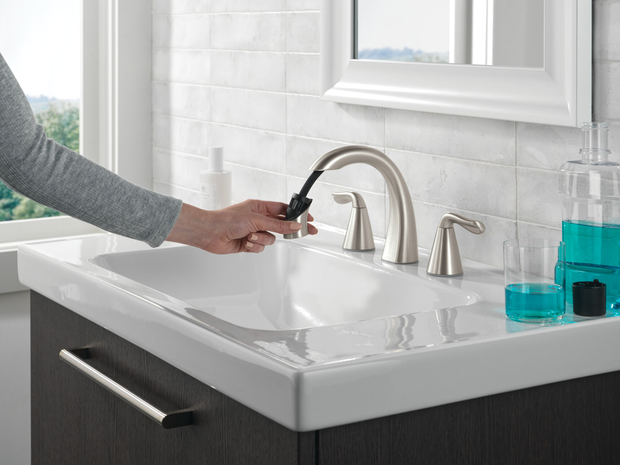 Two Handle Widespread Pull-Down Bathroom Faucet in Spotshield