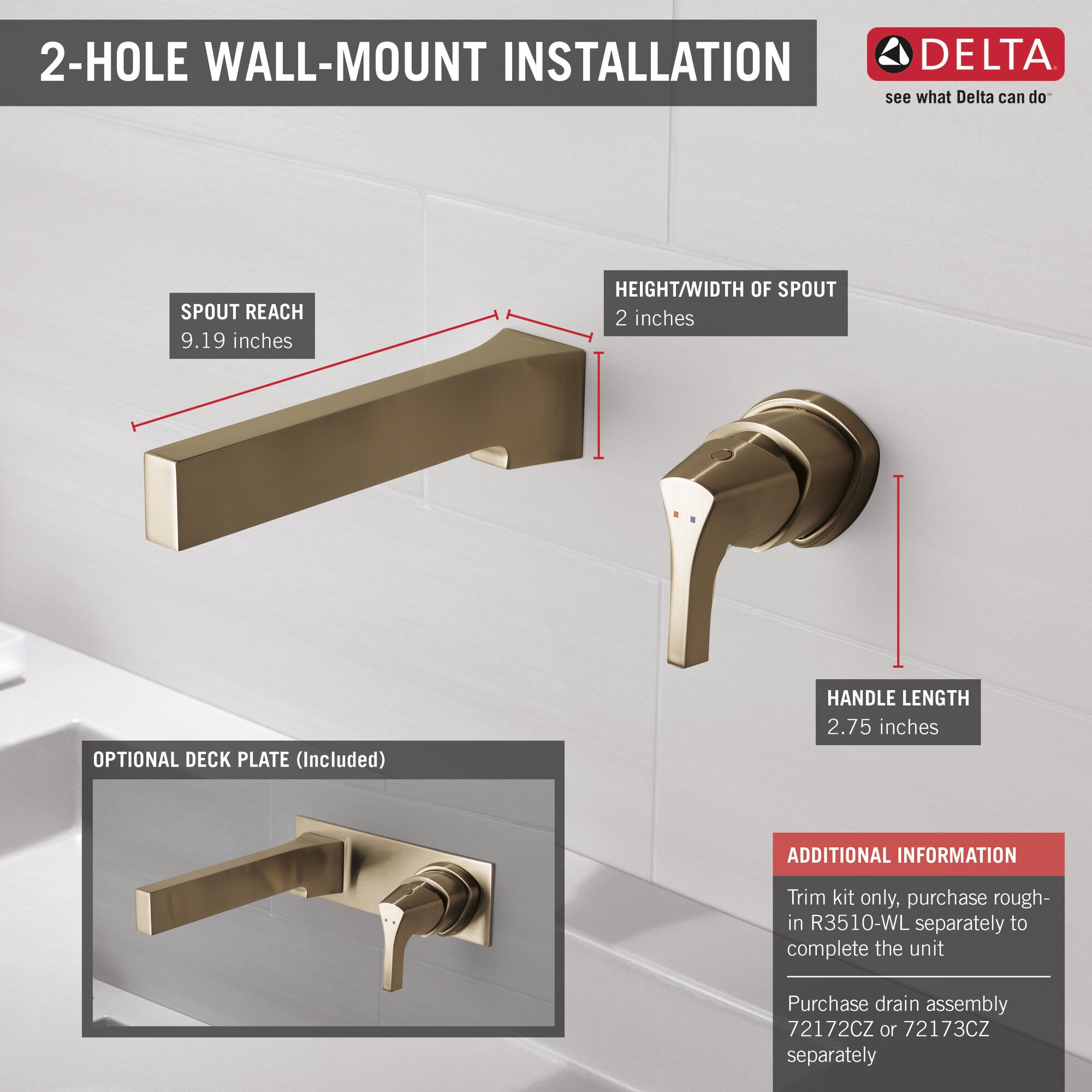 Single Handle Wall Mount Bathroom Faucet Trim in Champagne Bronze