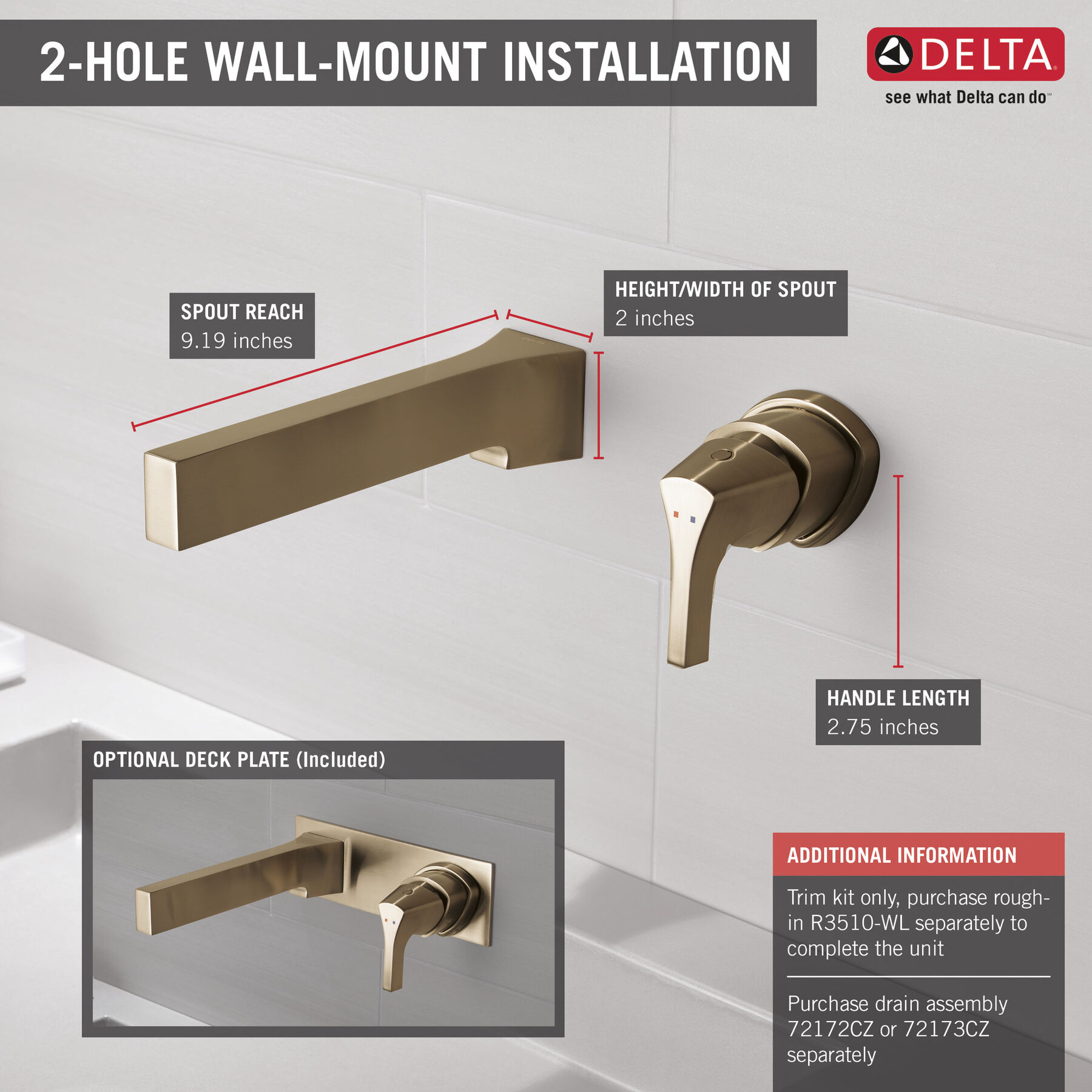 Single Handle Wall Mount Bathroom Faucet Trim in Champagne Bronze ...