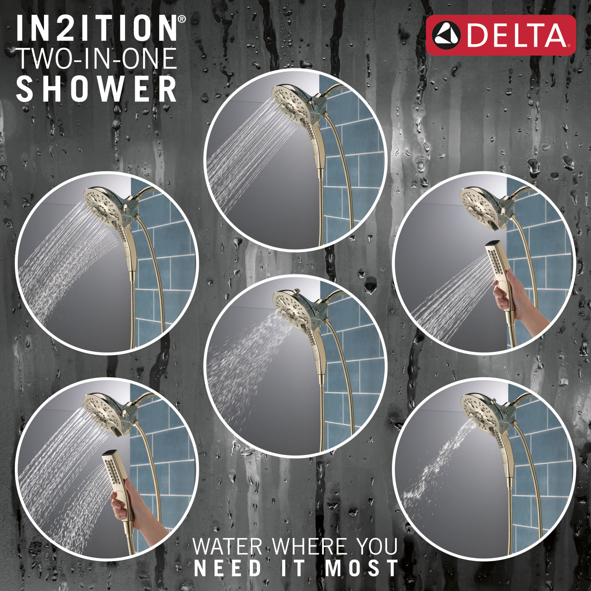 Delta 58620 In2ition Duschkombo – 2-in-1 Duschkopf Mit Handbrause & Magnethalter, Lumicoat Nickel