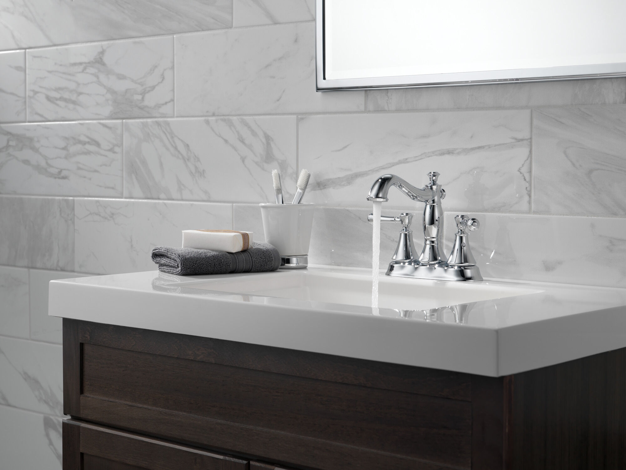 Two Handle Centerset Bathroom Faucet - Metal Pop-Up in Chrome