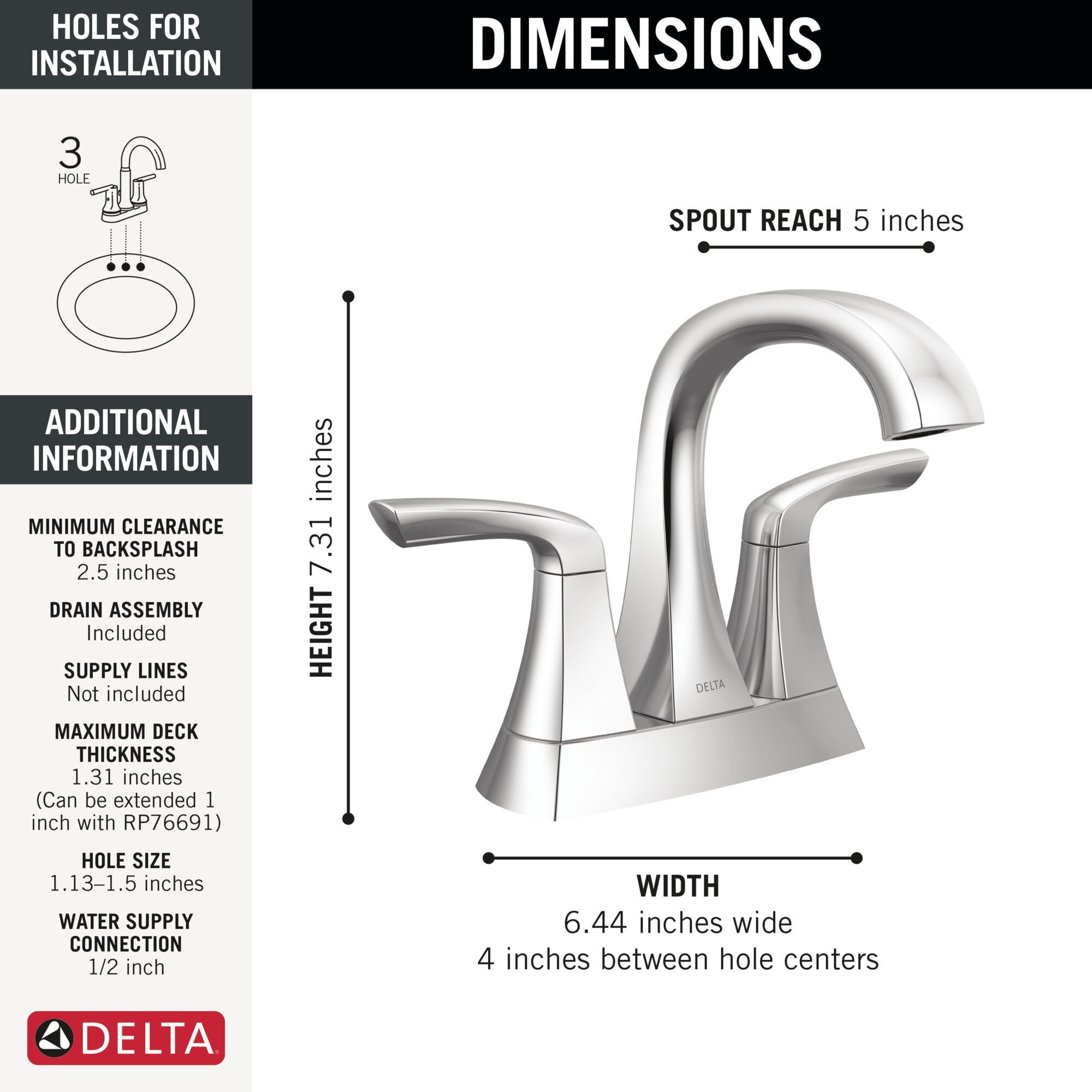 Two Handle Centerset Bathroom Faucet in Chrome 25895LF | Delta Faucet