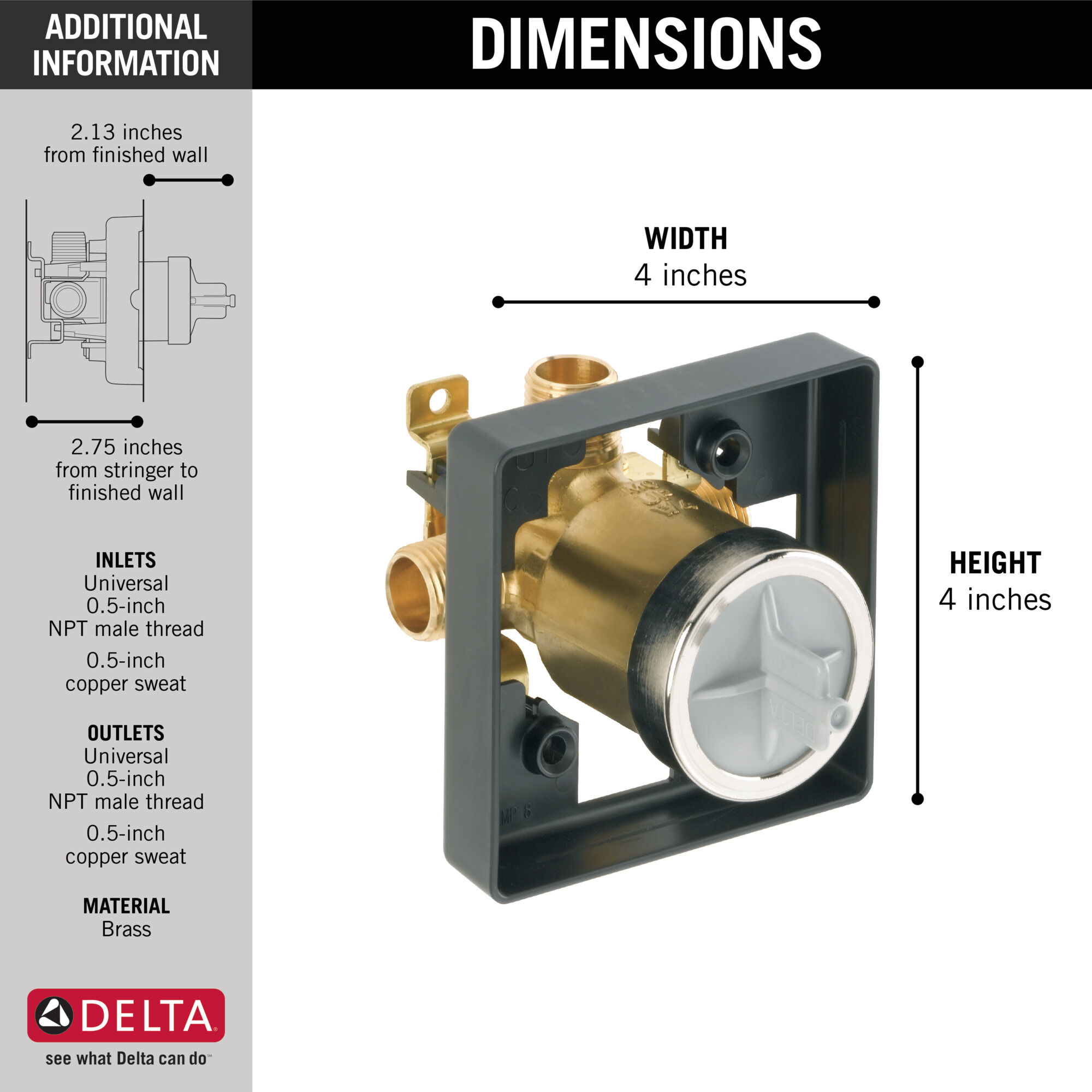 thumbnail image 2 of Delta R1000 MultiChoice Universal Tub/Shower Valve Rough-In - IPS Inlets/Outlets 2 of 11