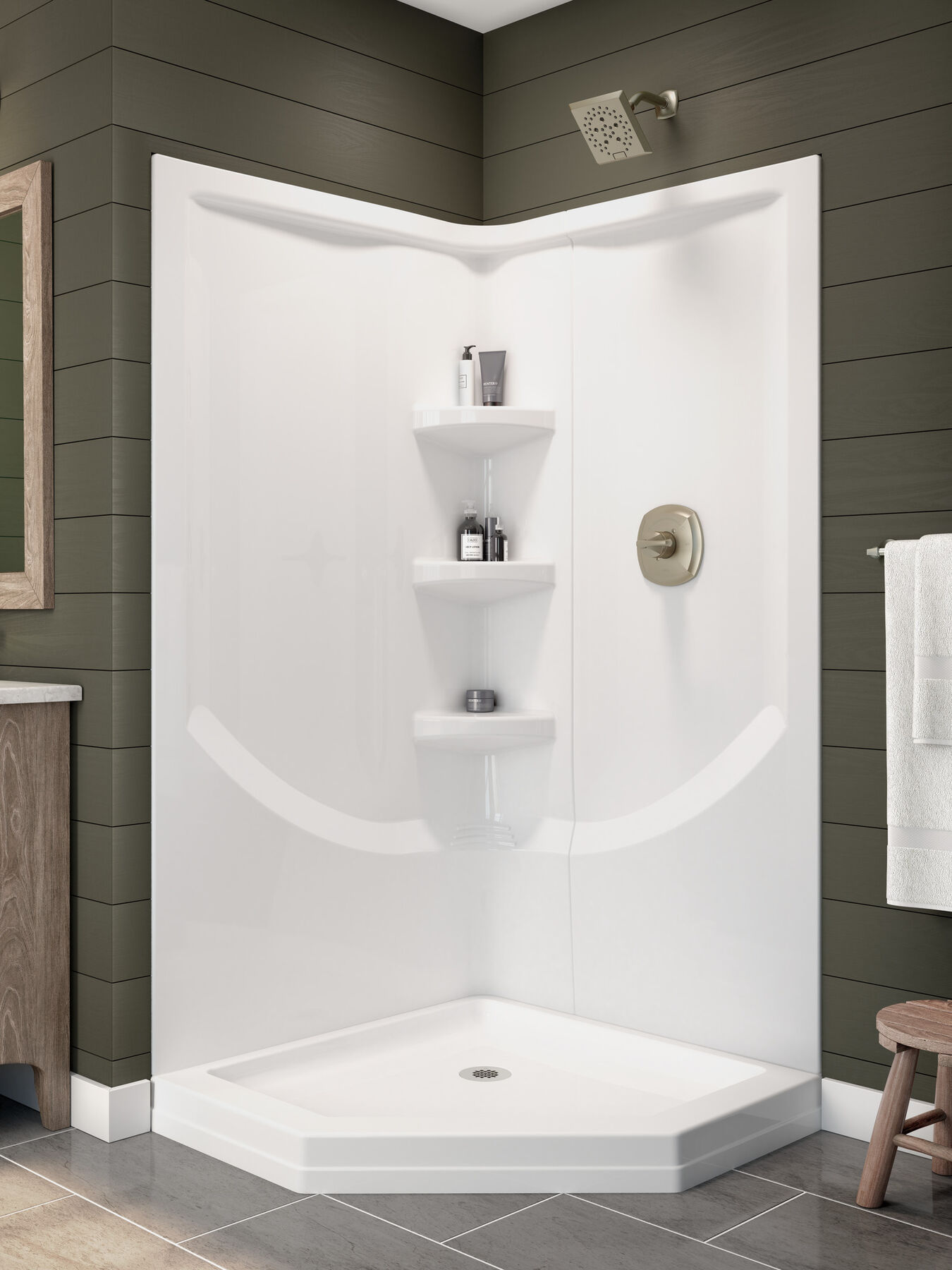 38'' DirecttoStud Corner Shower Wall Set in High Gloss White B67916