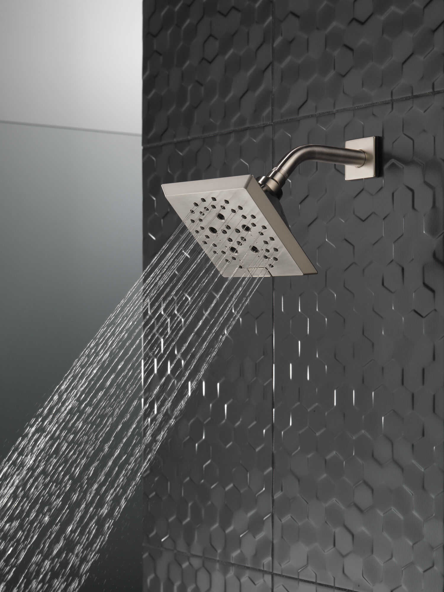 H2Okinetic® 5-Setting Angular Modern Raincan Shower Head in