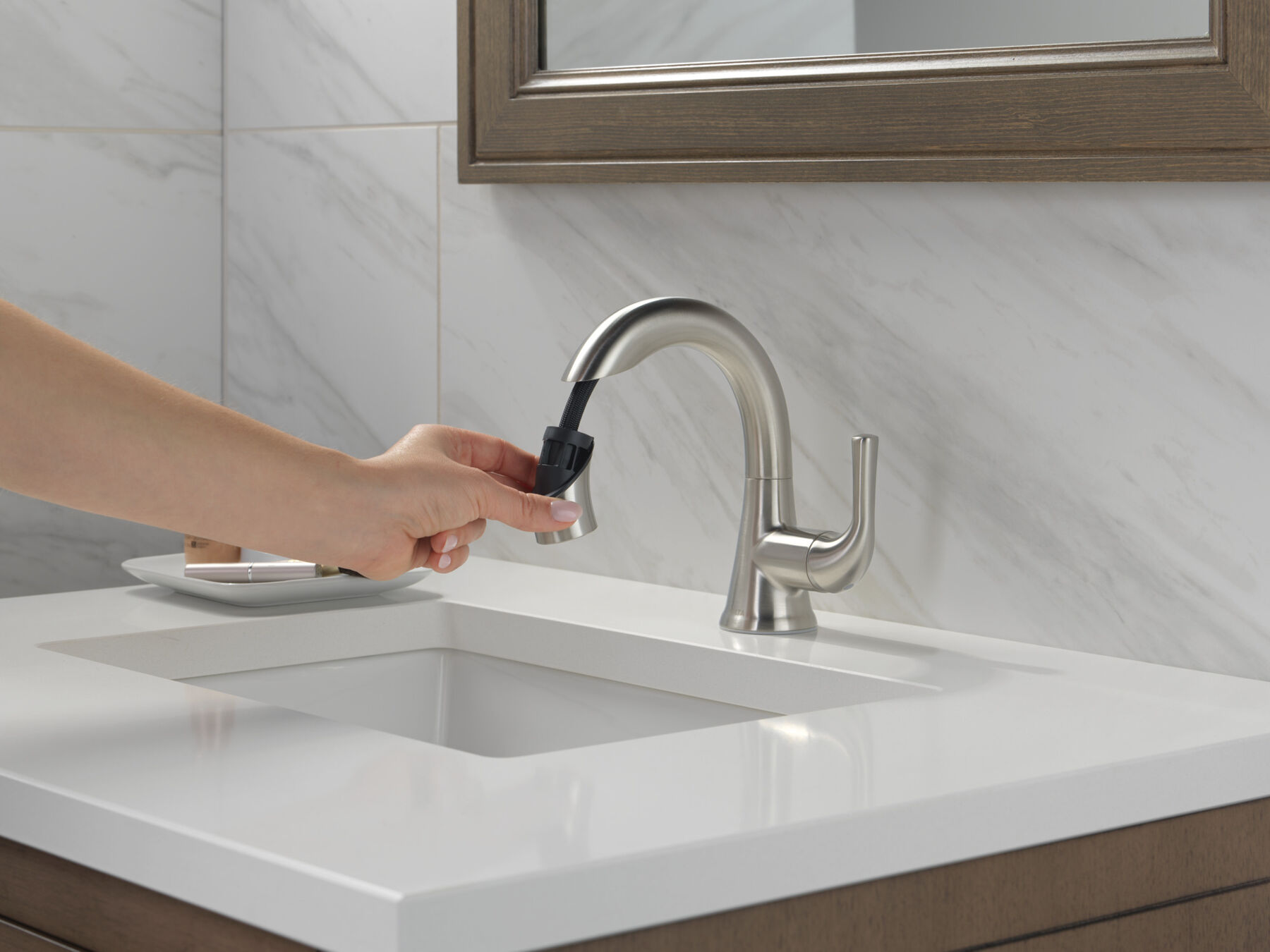 Single Handle Pull-Down Bathroom Faucet in Stainless 533LF-SSPDMPU ...