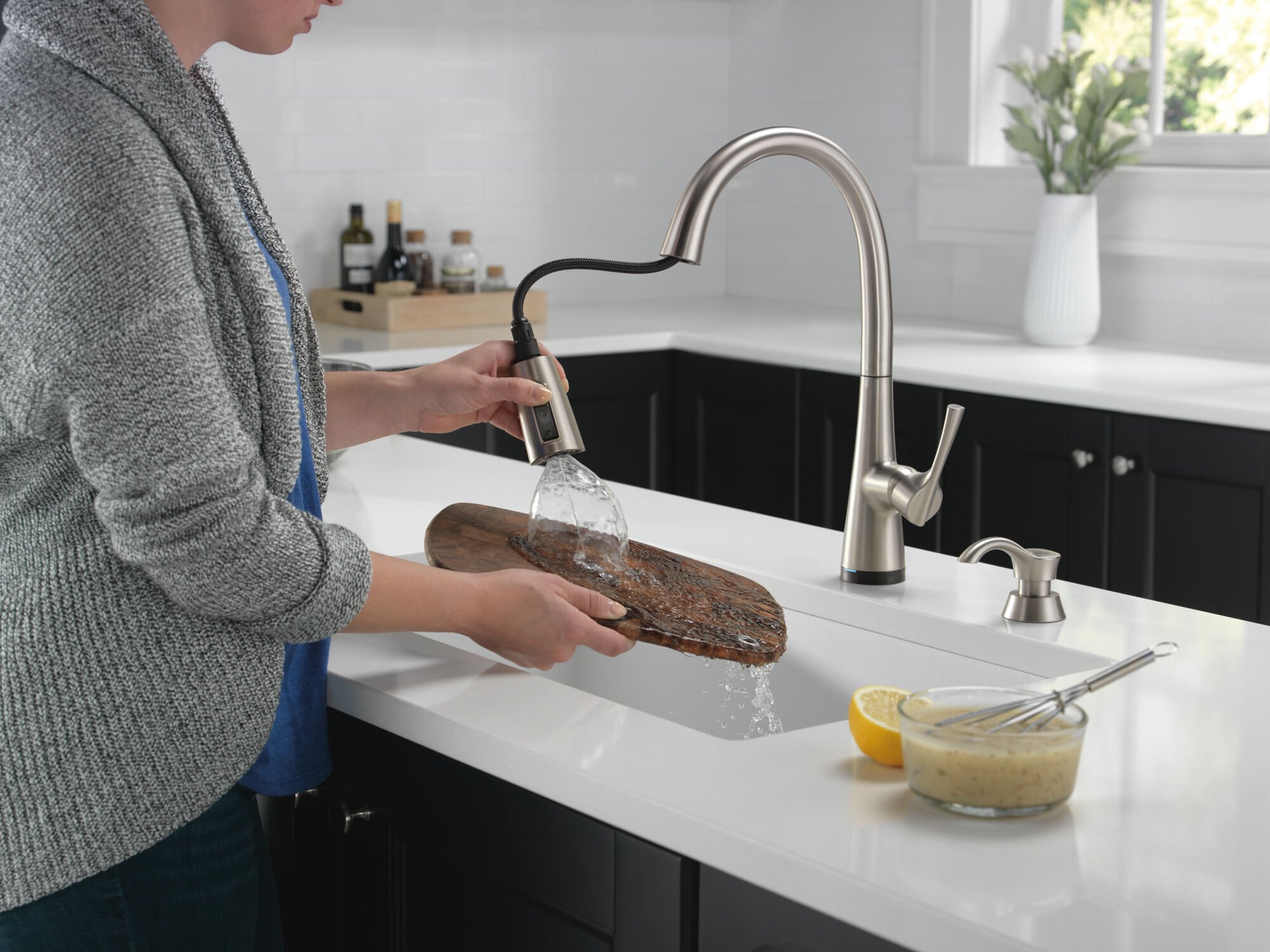 Single Handle Pull-Down Kitchen Faucet with Soap Dispenser and
