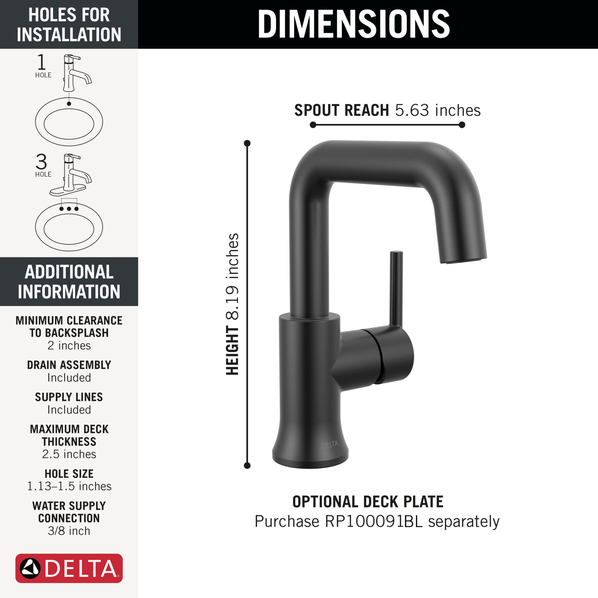 Single Handle Bathroom Faucet in Matte Black 554HAR-BL-DST | Delta
