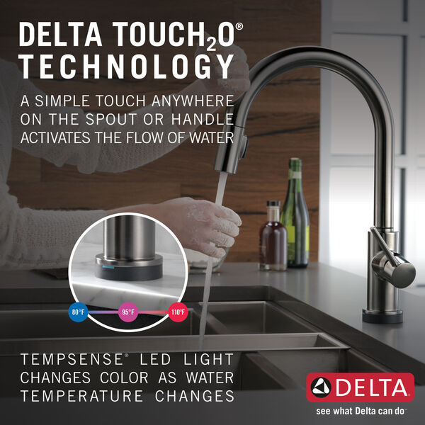 Voiceiq Single Handle Pull Down Kitchen Faucet With Touch2o Technology In Black Stainless 9159tv Ks Dst Delta Faucet