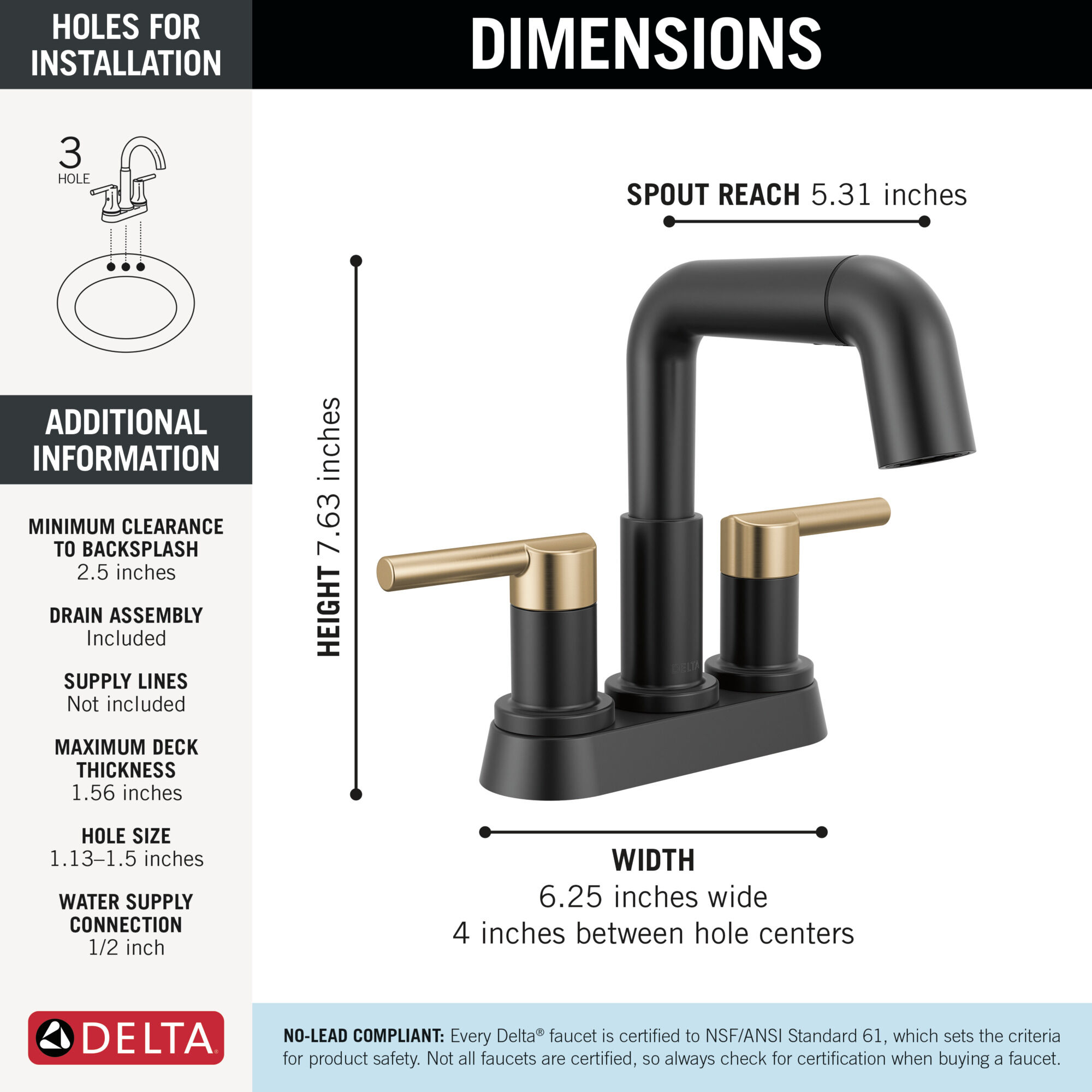 Two Handle Centerset Pull-Down Bathroom Faucet in Matte Black