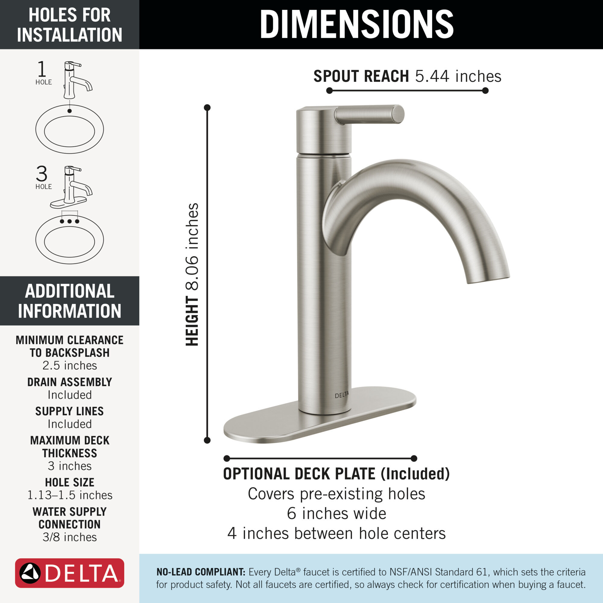 Single Handle Bathroom Faucet in Stainless 15749LF-SS | Delta Faucet